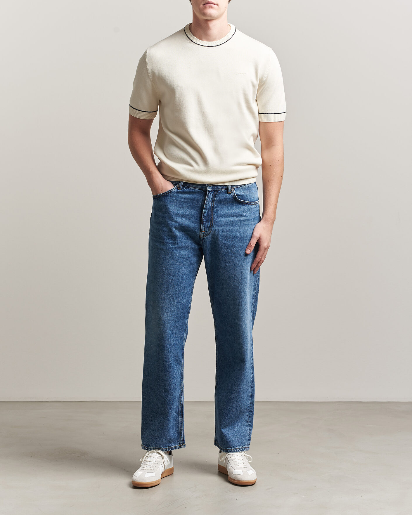 Herr | T-Shirts | GANT | Cotton/Model Knitted T-Shirt Cream