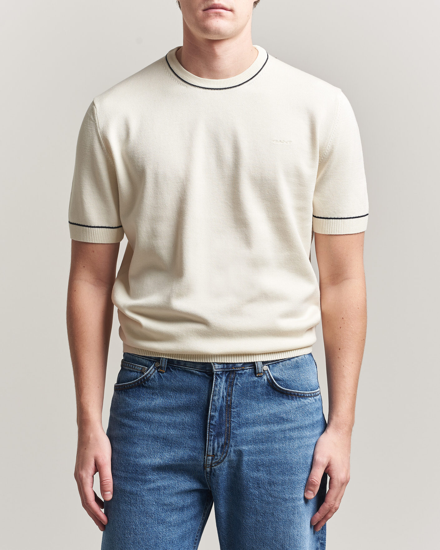Herr | T-Shirts | Gant | Cotton/Model Knitted T-Shirt Cream
