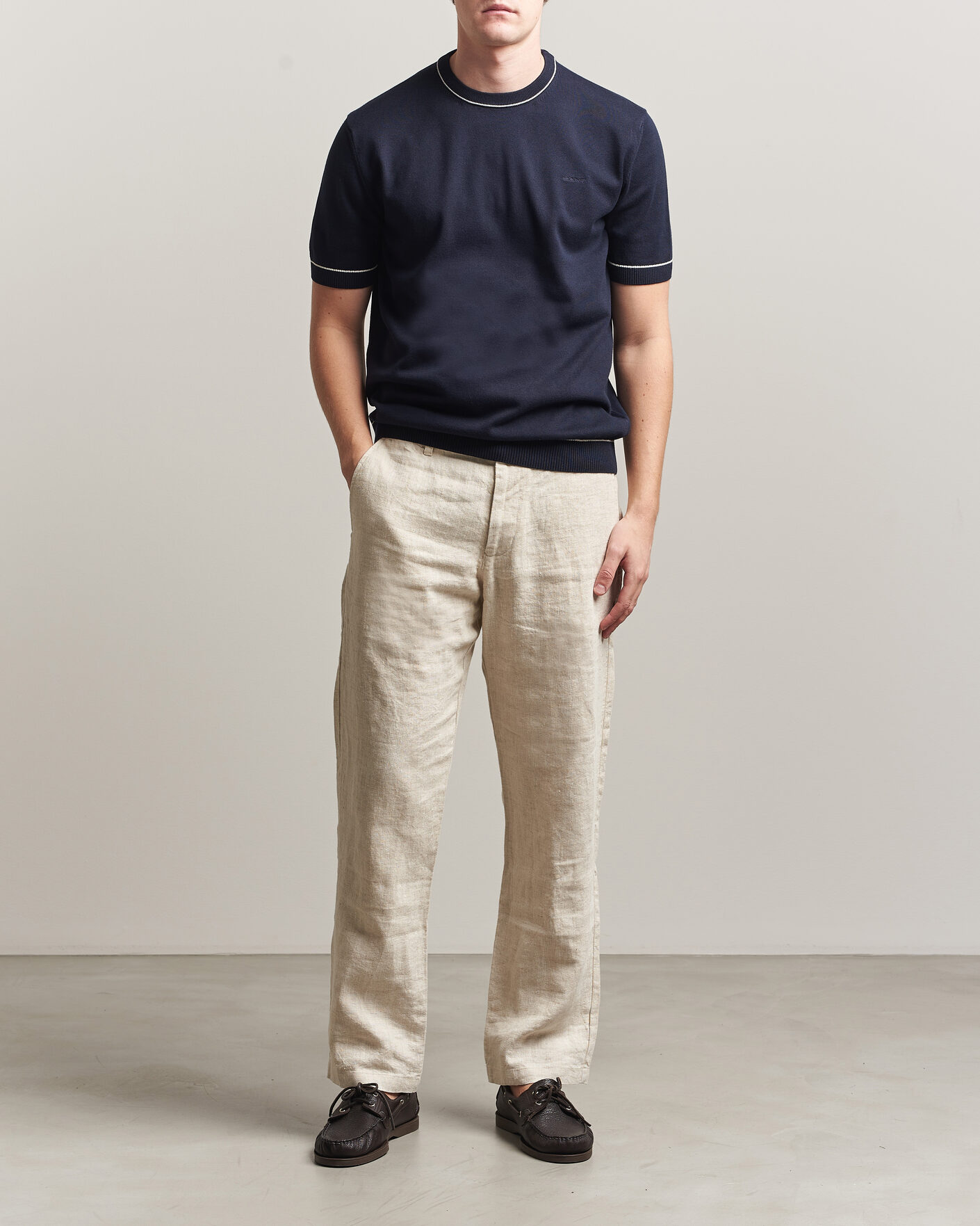 Herr | T-Shirts | GANT | Cotton/Model Knitted T-Shirt Evening Blue