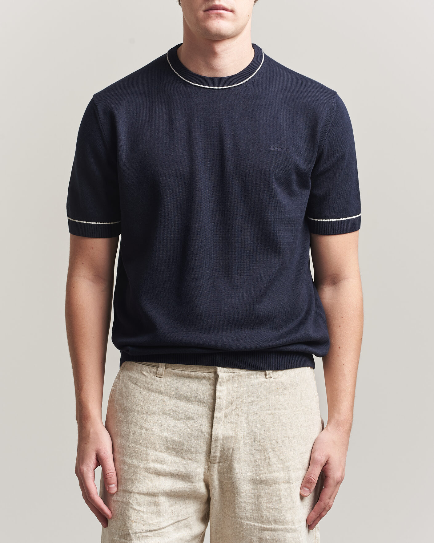 Herr | T-Shirts | GANT | Cotton/Model Knitted T-Shirt Evening Blue