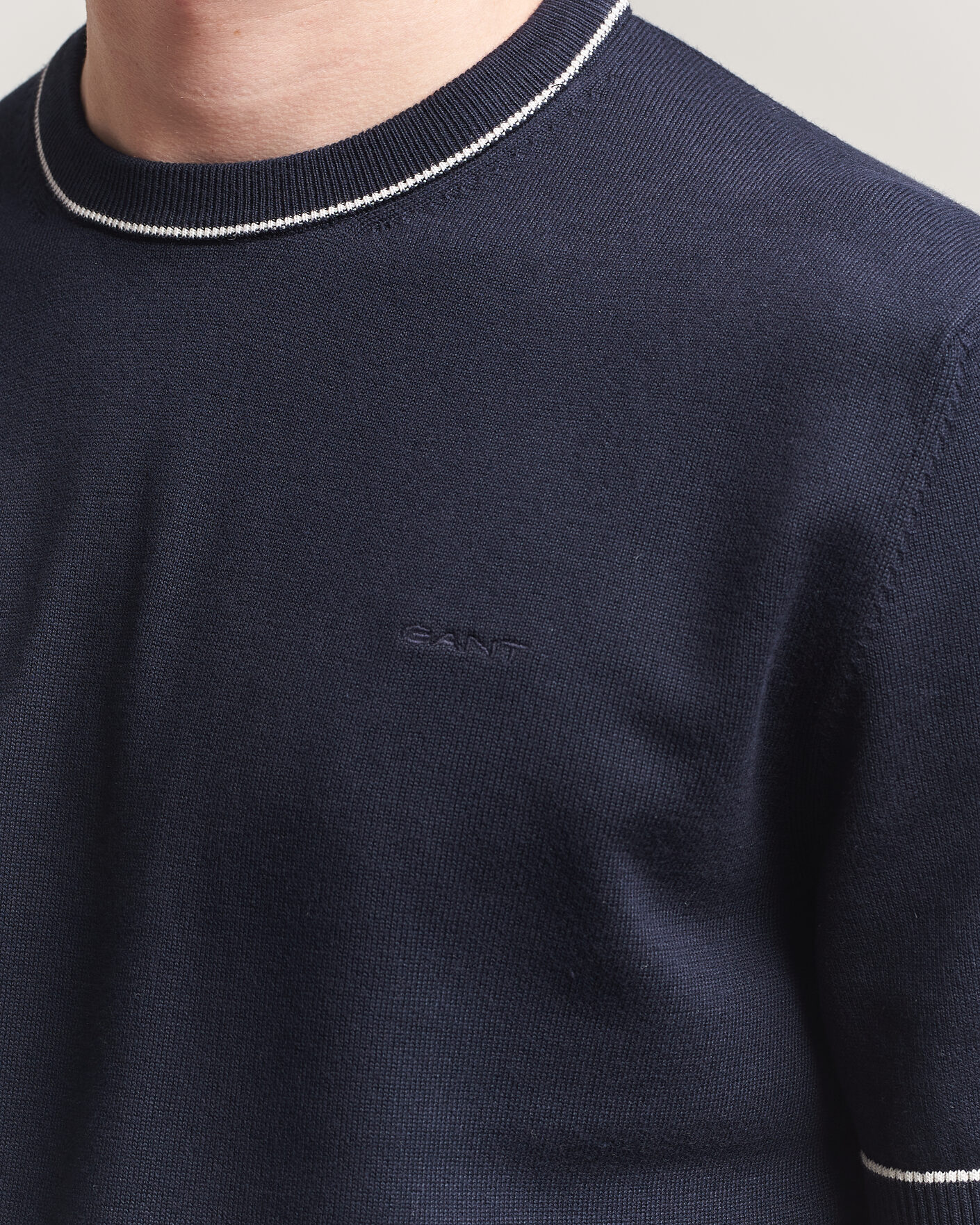 Herr | T-Shirts | GANT | Cotton/Model Knitted T-Shirt Evening Blue