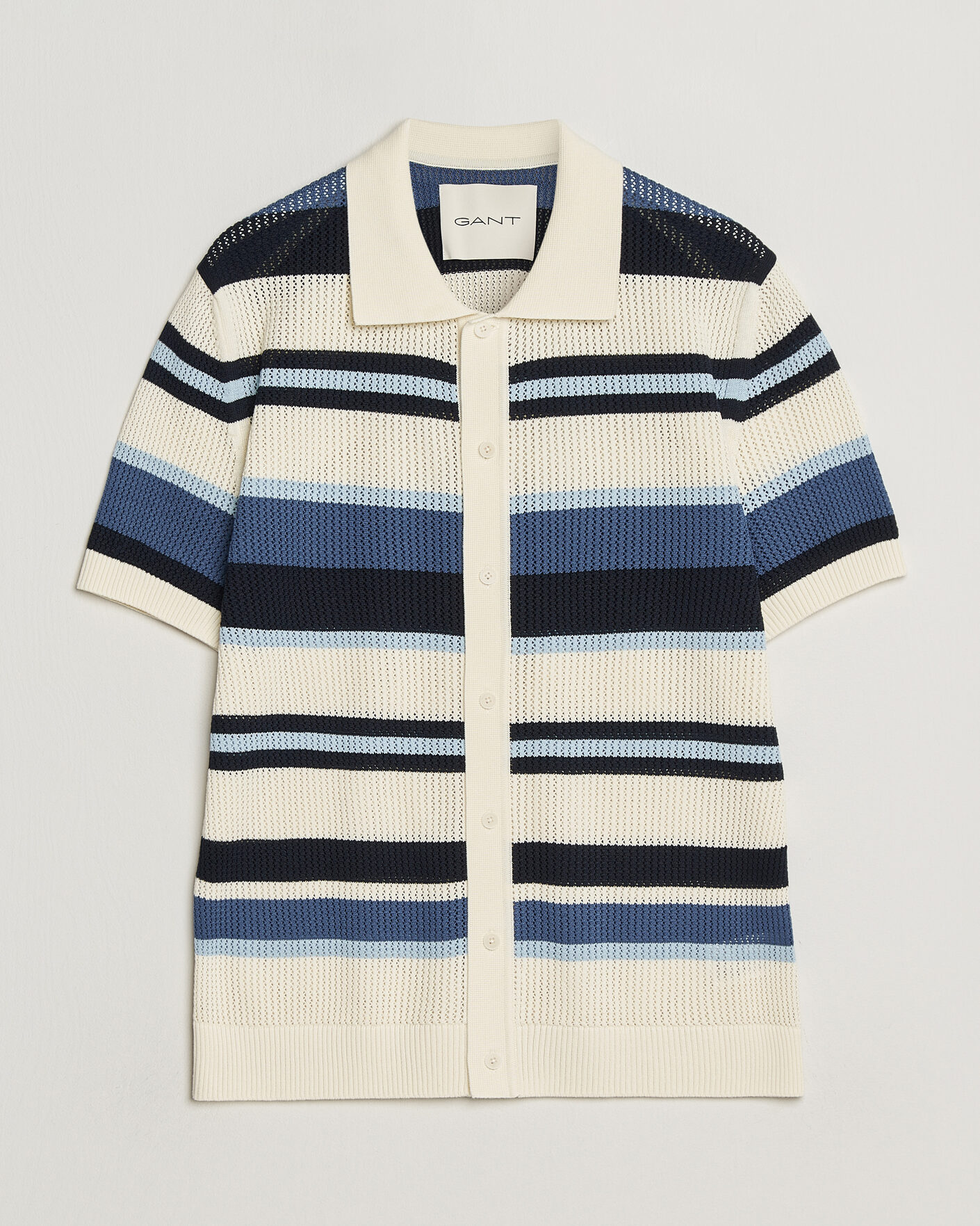Herr | Skjortor | Gant | Striped Knitted Short Sleeve Shirt Vintage Blue
