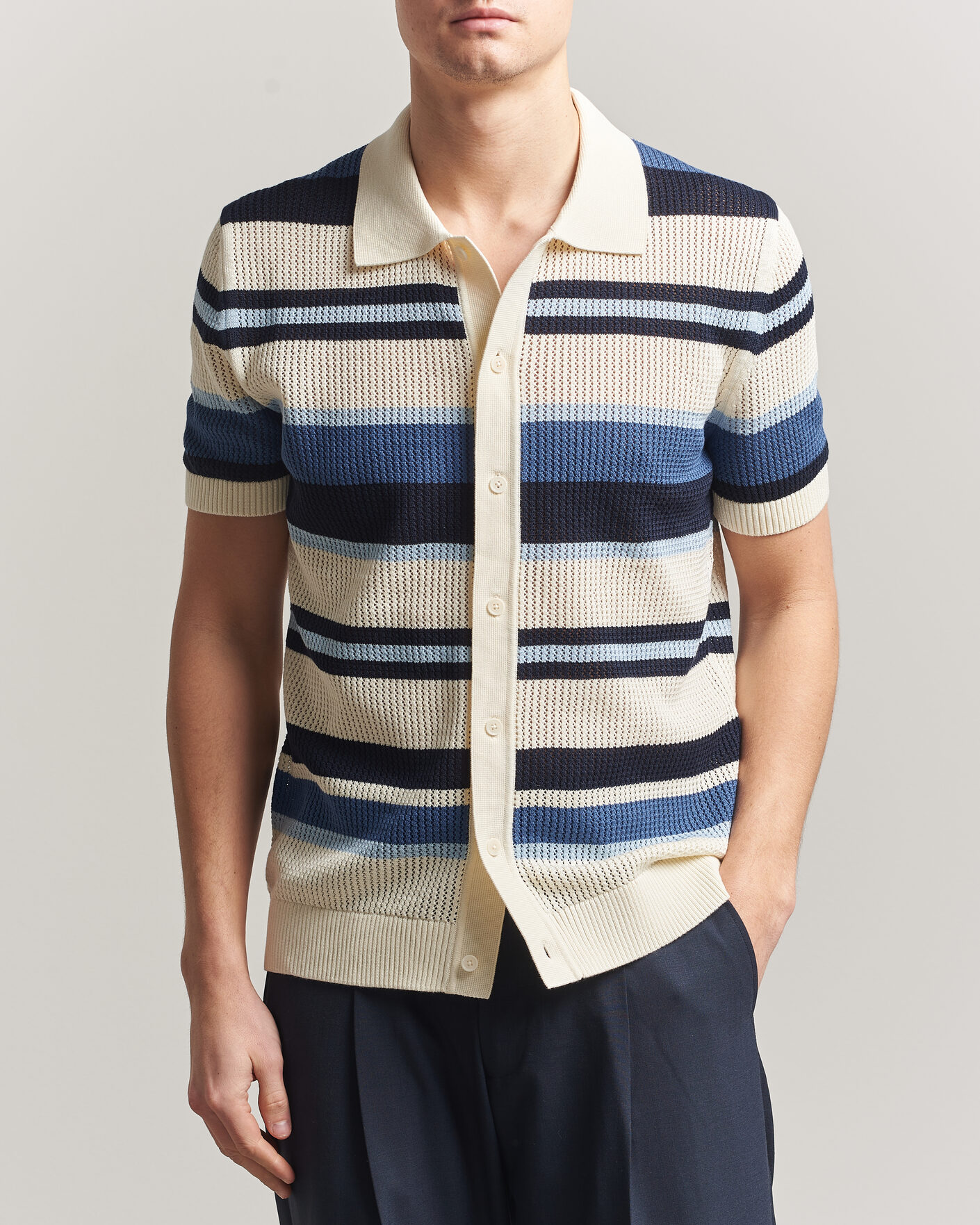 Herr | Skjortor | Gant | Striped Knitted Short Sleeve Shirt Vintage Blue