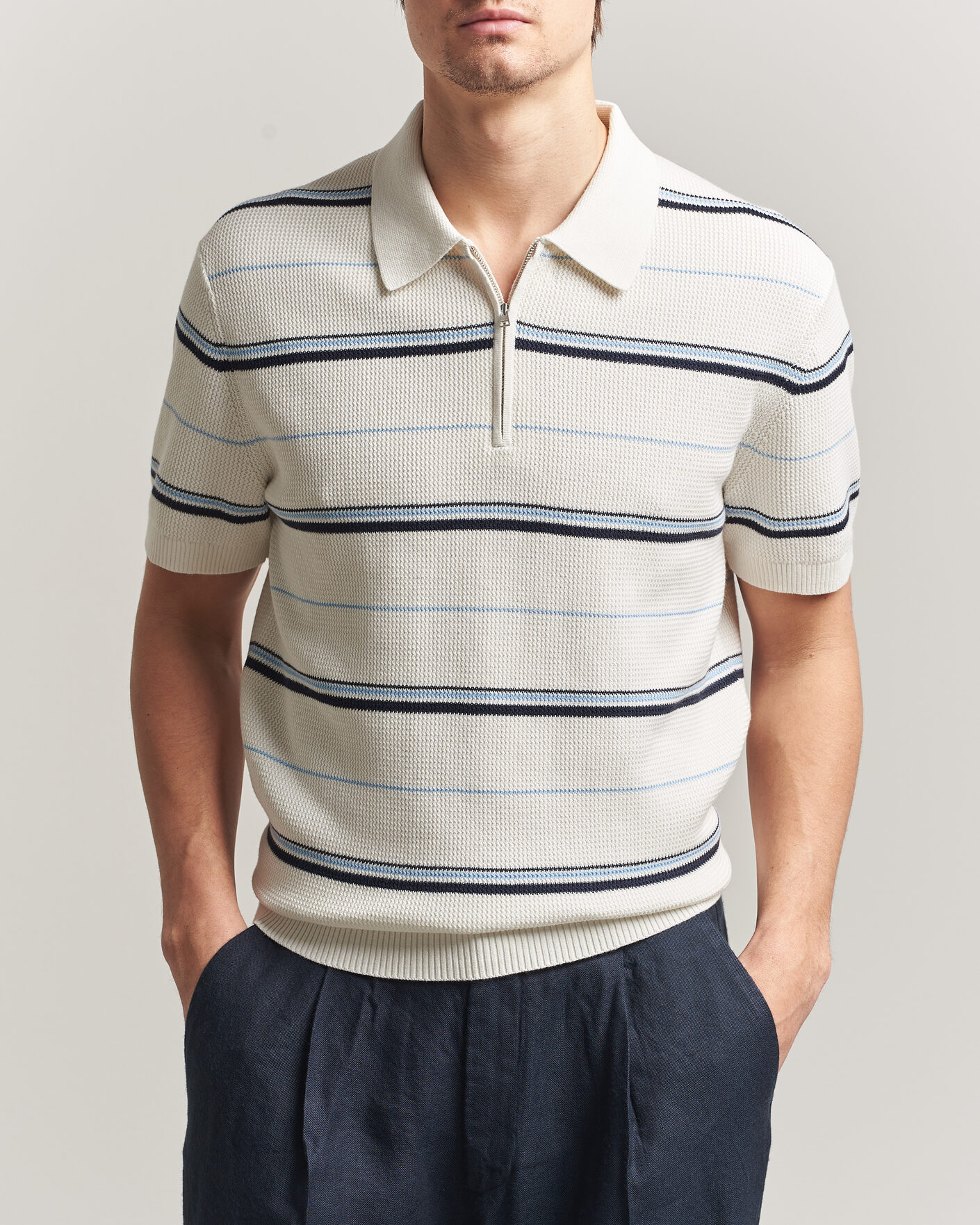 Herr | Pikéer | Gant | Striped Knitted Polo Eggshell