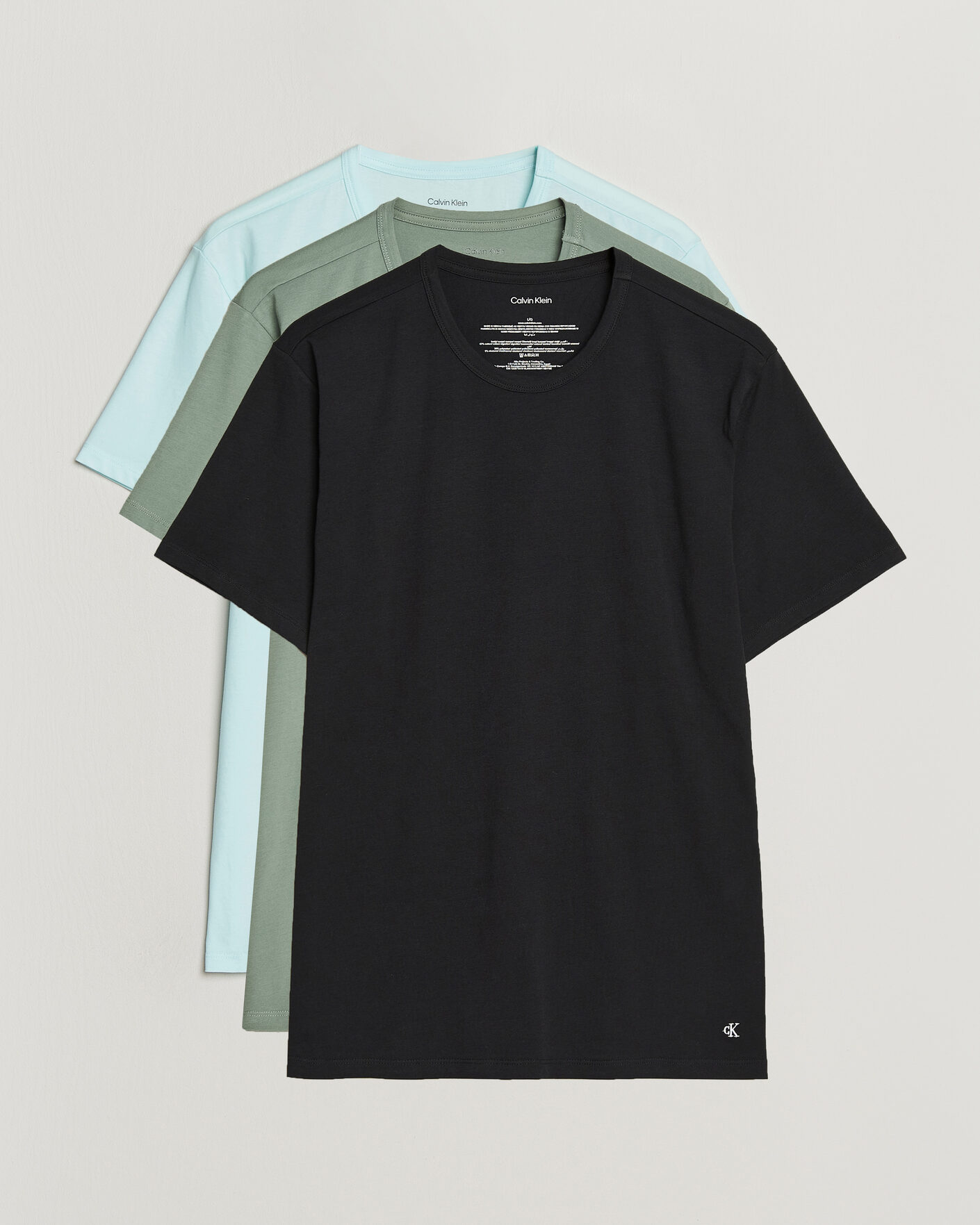 Herr | T-Shirts | Calvin Klein | 3-Pack Cotton Stretch Crew Neck T-Shirt Black/Grey/Green