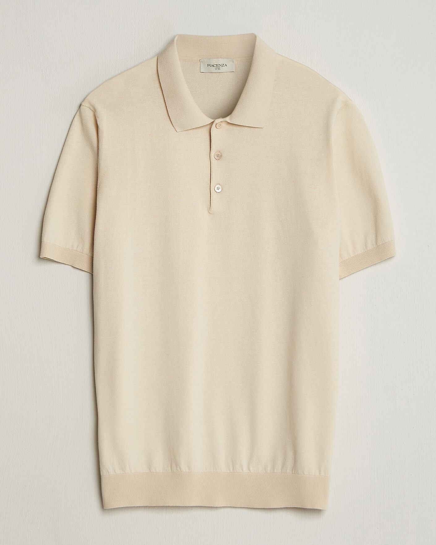Herr | Pikéer | Piacenza Cashmere | Short Sleeve Knitted Polo Off White