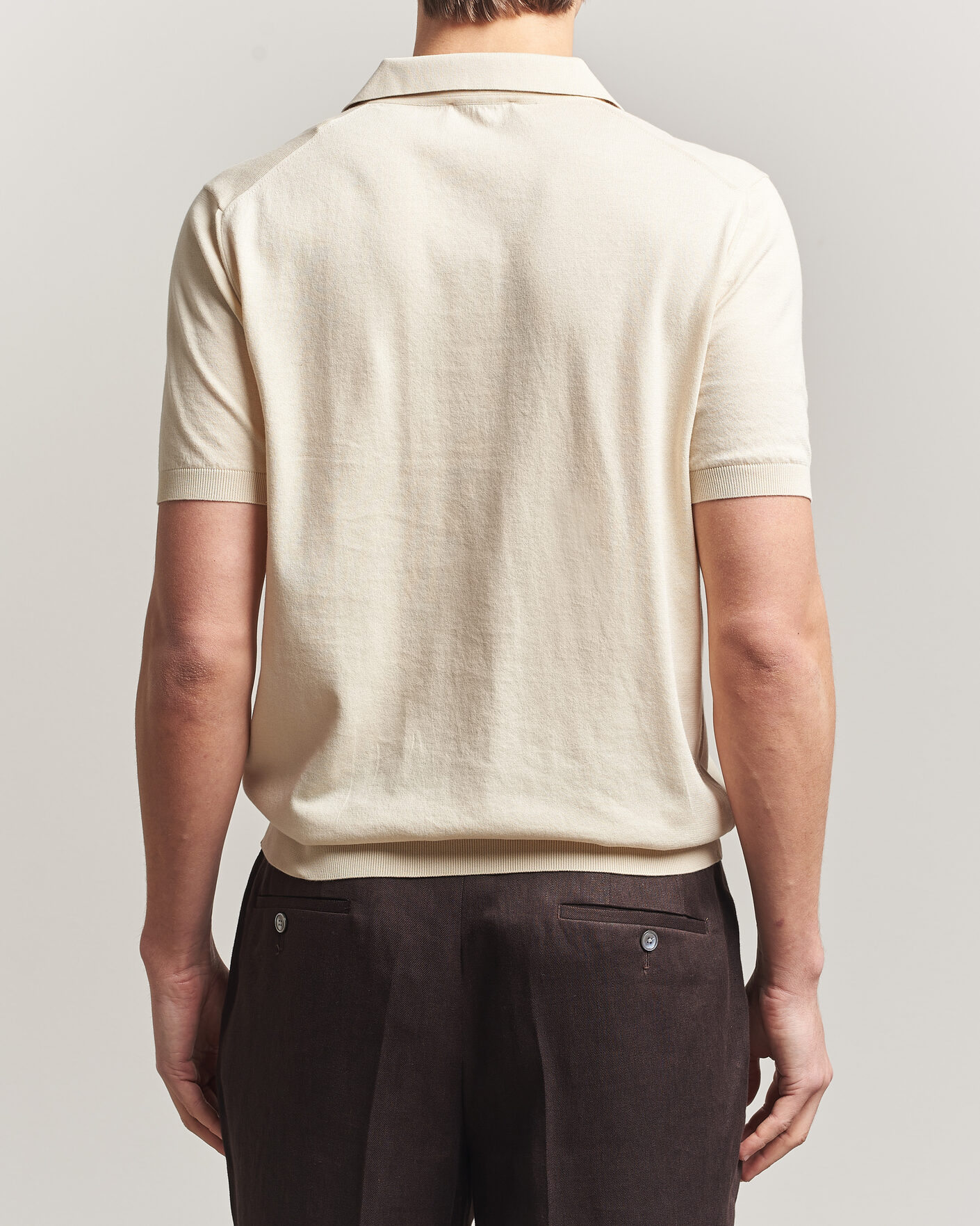 Herr | Pikéer | Piacenza Cashmere | Short Sleeve Knitted Polo Off White