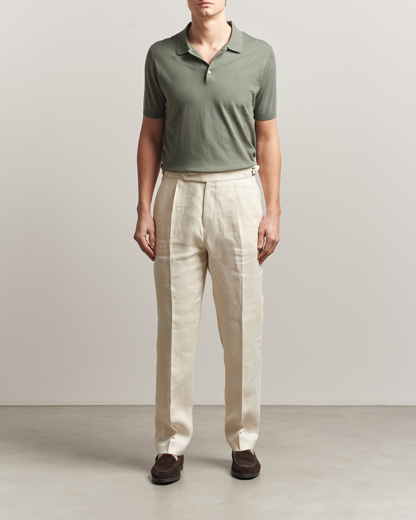 Herr | Pikéer | Piacenza Cashmere | Short Sleeve Knitted Polo Sage