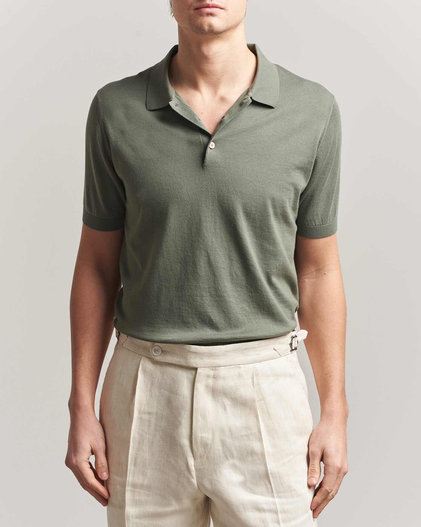 Herr | Pikéer | Piacenza Cashmere | Short Sleeve Knitted Polo Sage
