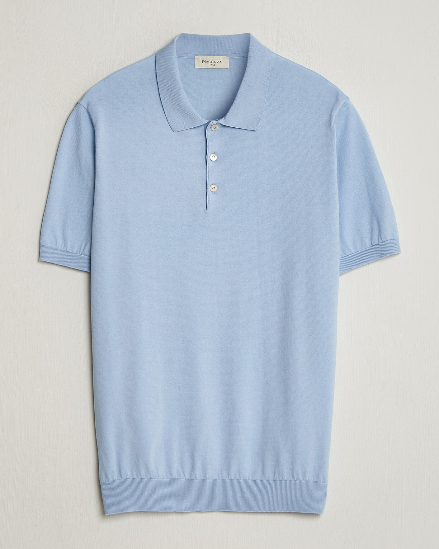 Herr | Pikéer | Piacenza Cashmere | Short Sleeve Knitted Polo Light Blue