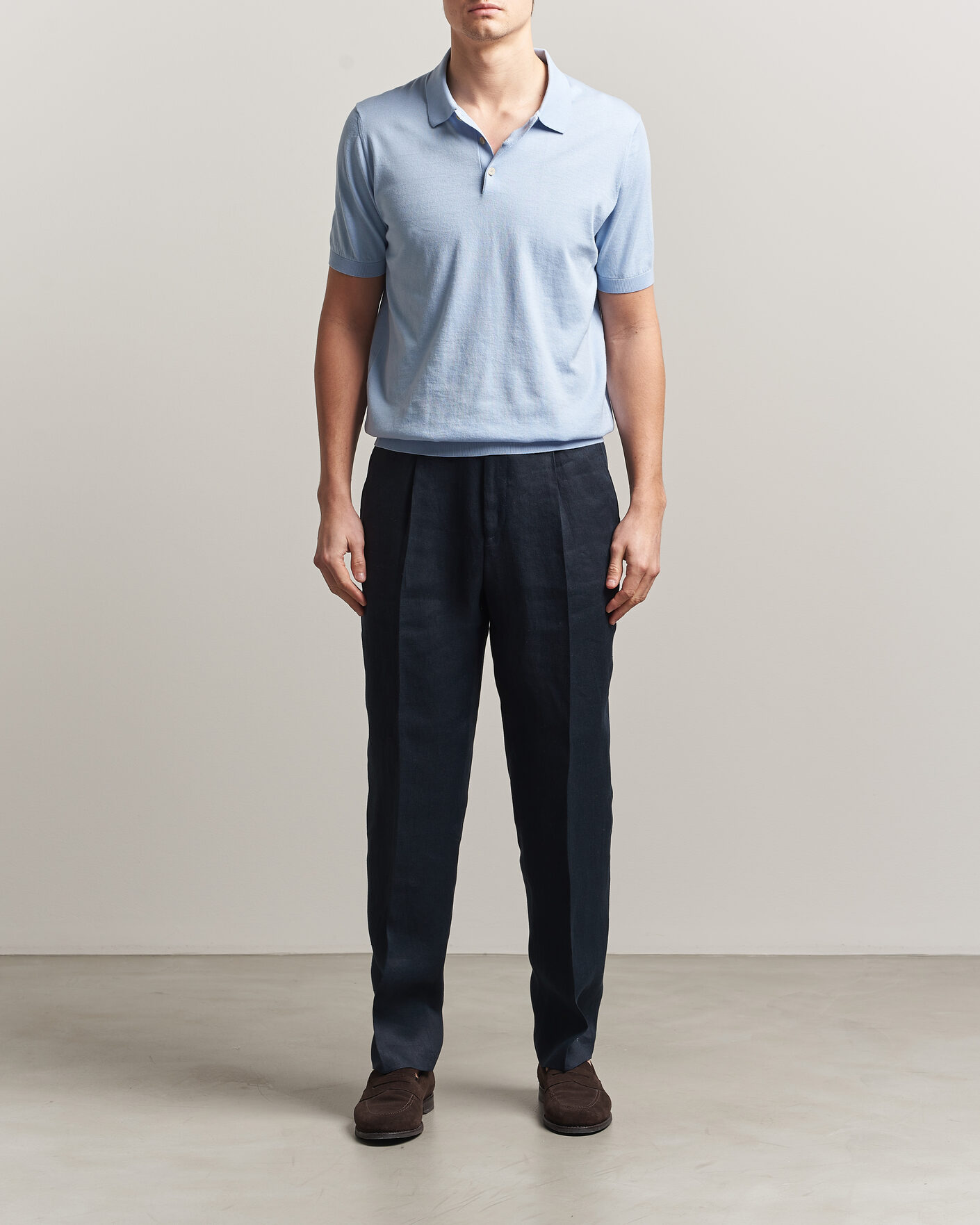 Herr | Pikéer | Piacenza Cashmere | Short Sleeve Knitted Polo Light Blue
