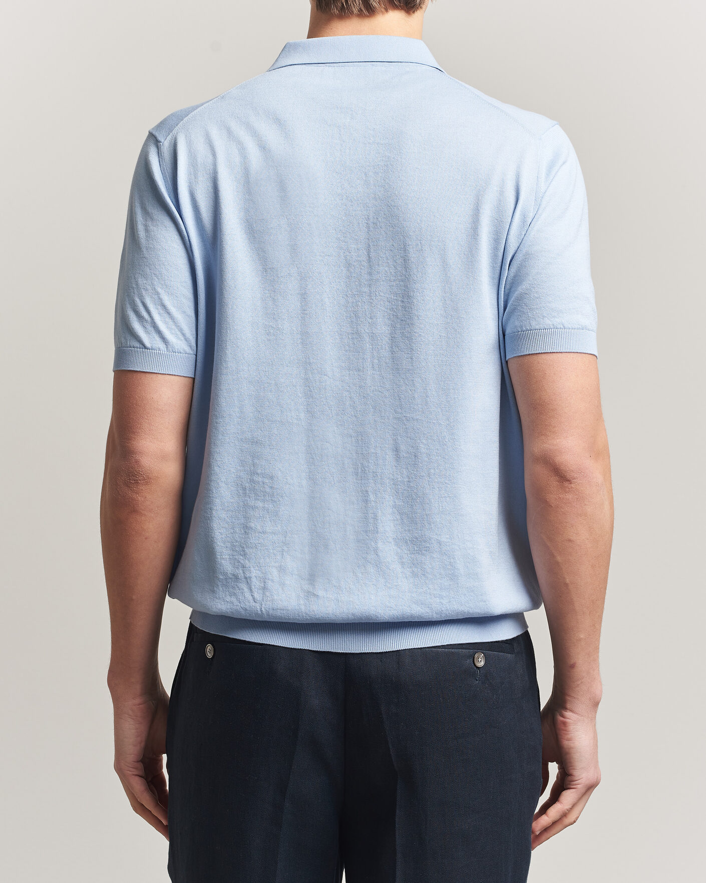 Herr | Pikéer | Piacenza Cashmere | Short Sleeve Knitted Polo Light Blue