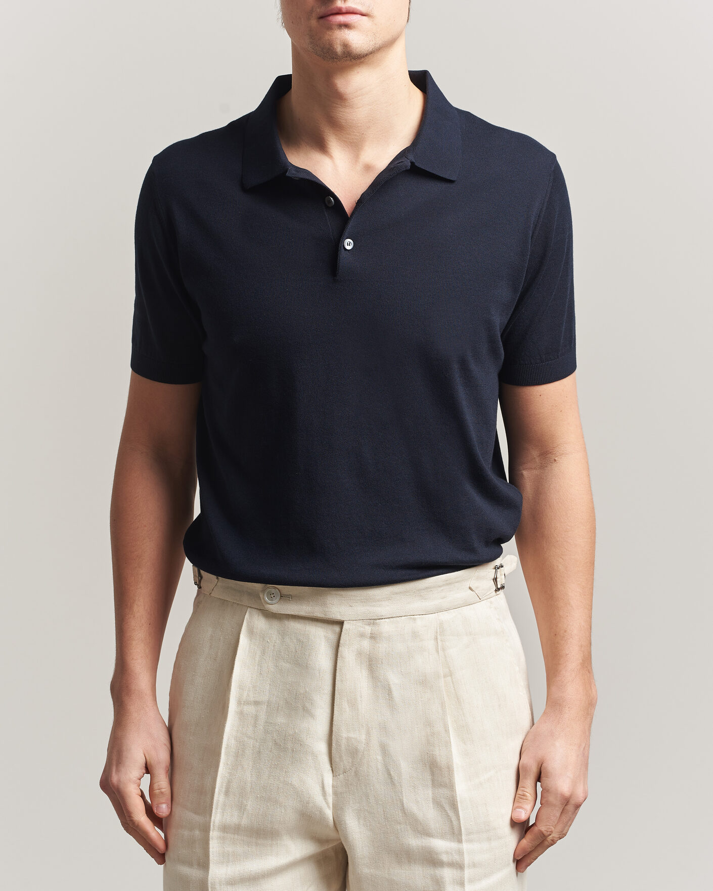 Herr | Pikéer | Piacenza Cashmere | Short Sleeve Knitted Polo Navy