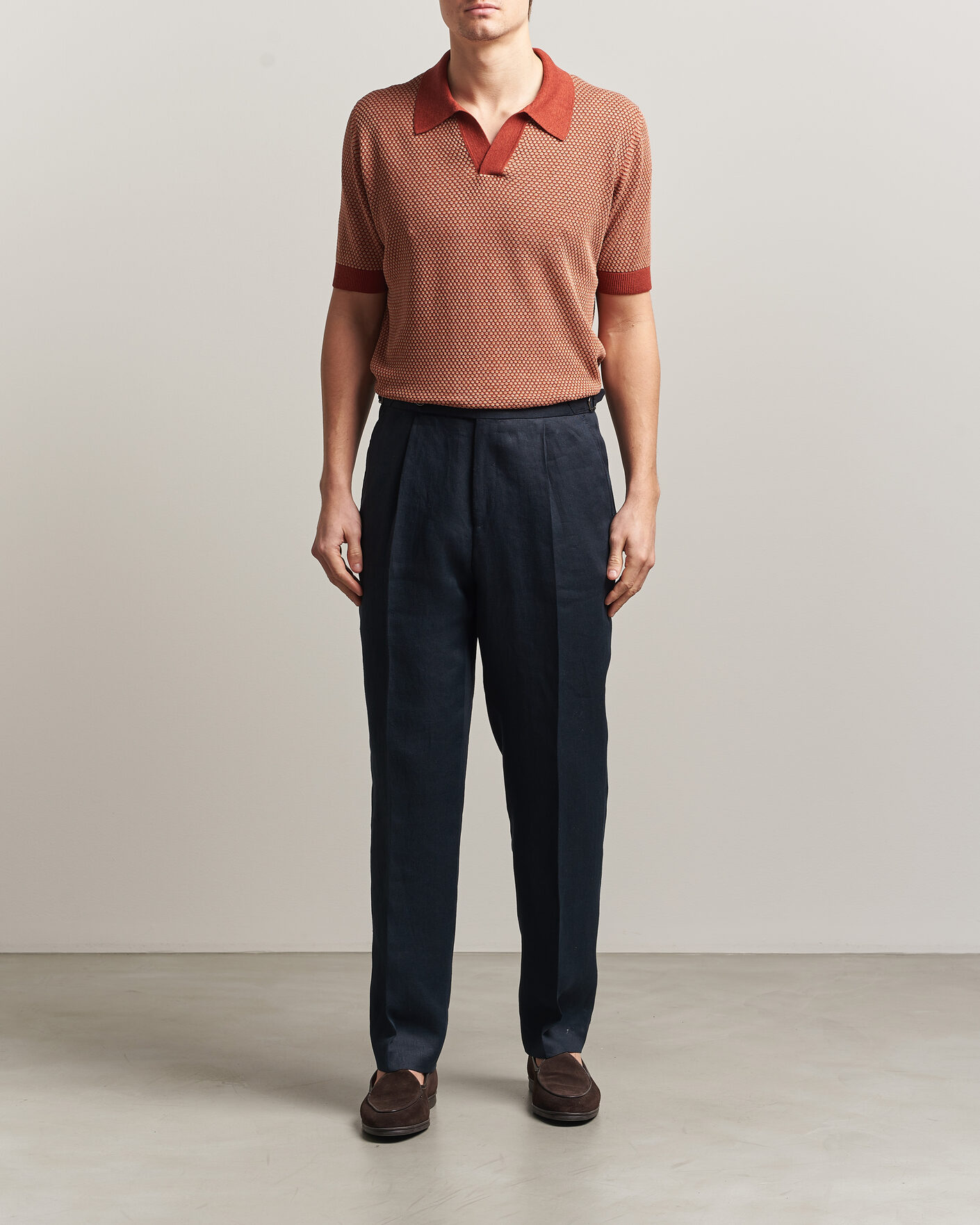 Herr | Pikéer | Piacenza Cashmere | Silk/Linen Honeycomb Knitted Polo Red