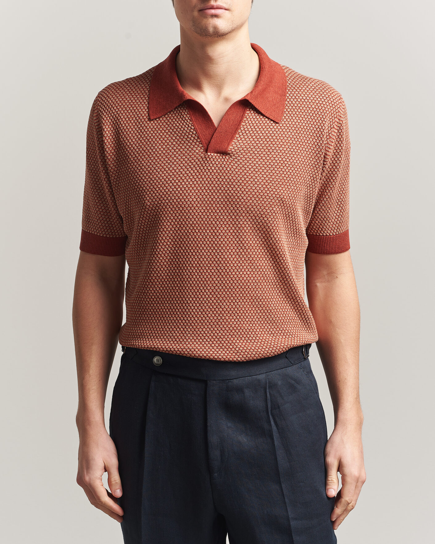 Herr | Pikéer | Piacenza Cashmere | Silk/Linen Honeycomb Knitted Polo Red