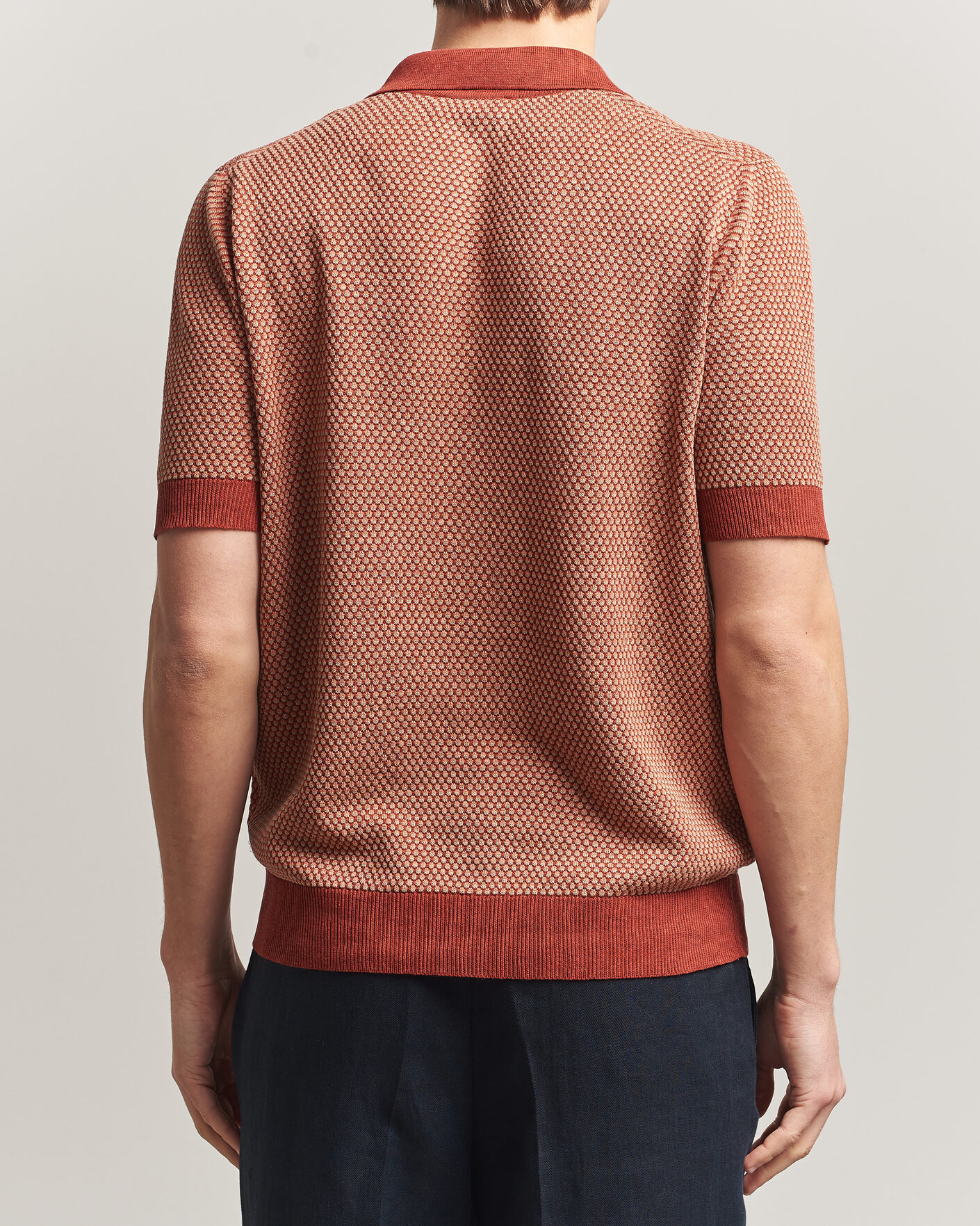 Herr | Pikéer | Piacenza Cashmere | Silk/Linen Honeycomb Knitted Polo Red