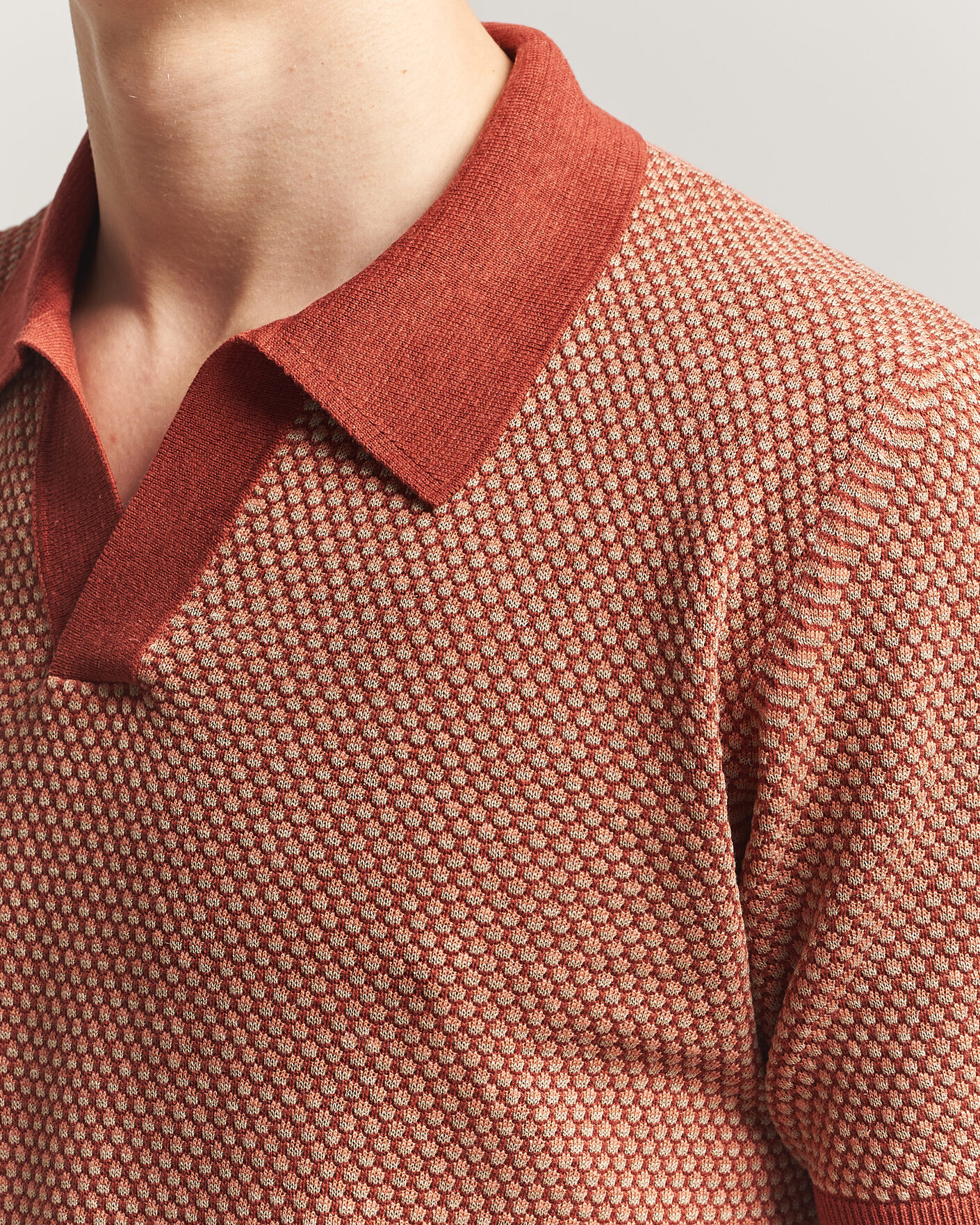 Herr | Pikéer | Piacenza Cashmere | Silk/Linen Honeycomb Knitted Polo Red