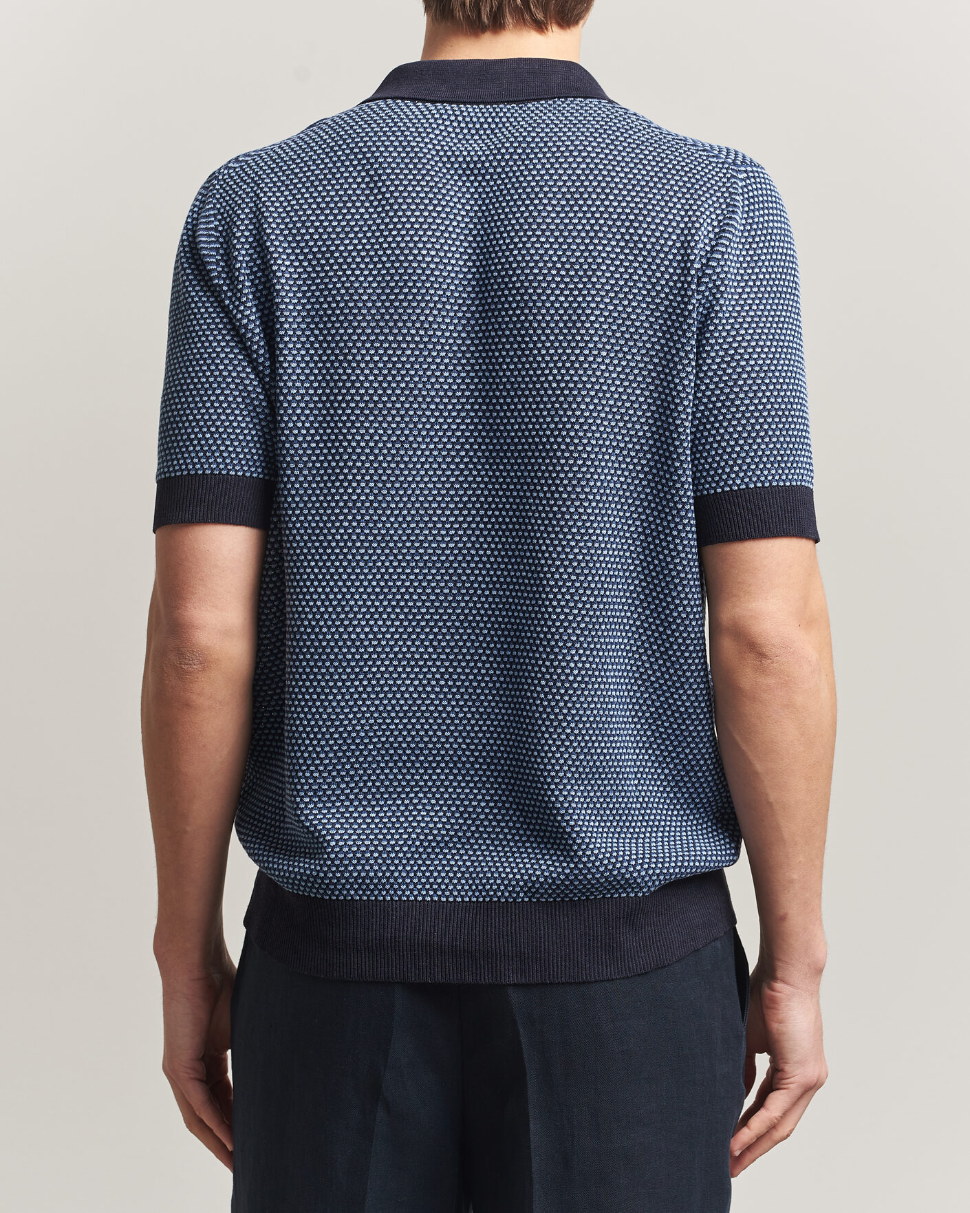 Herr | Pikéer | Piacenza Cashmere | Silk/Linen Honeycomb Knitted Polo Navy