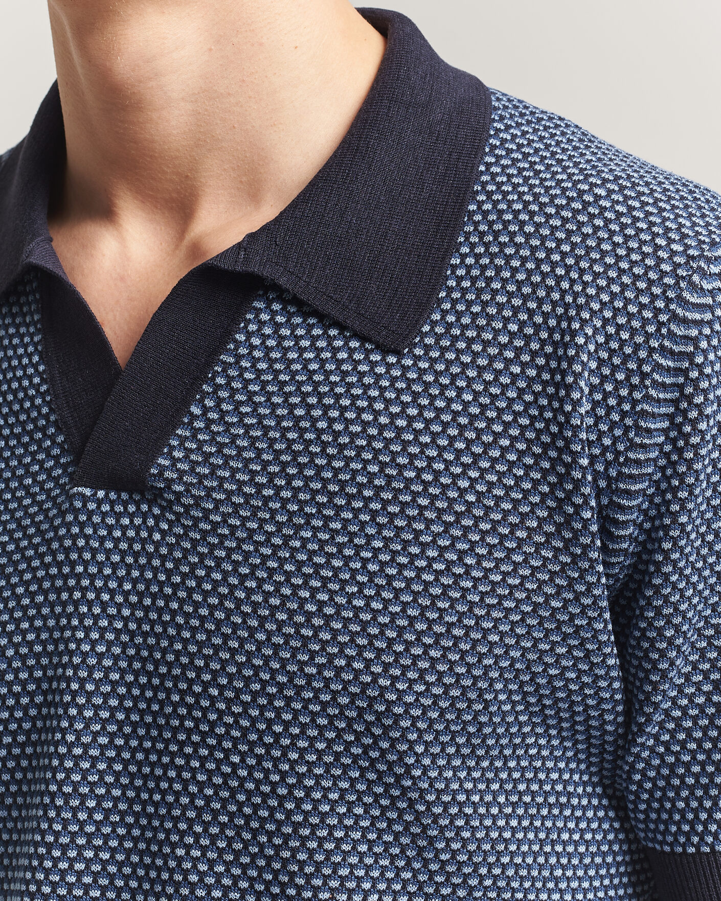 Herr | Pikéer | Piacenza Cashmere | Silk/Linen Honeycomb Knitted Polo Navy