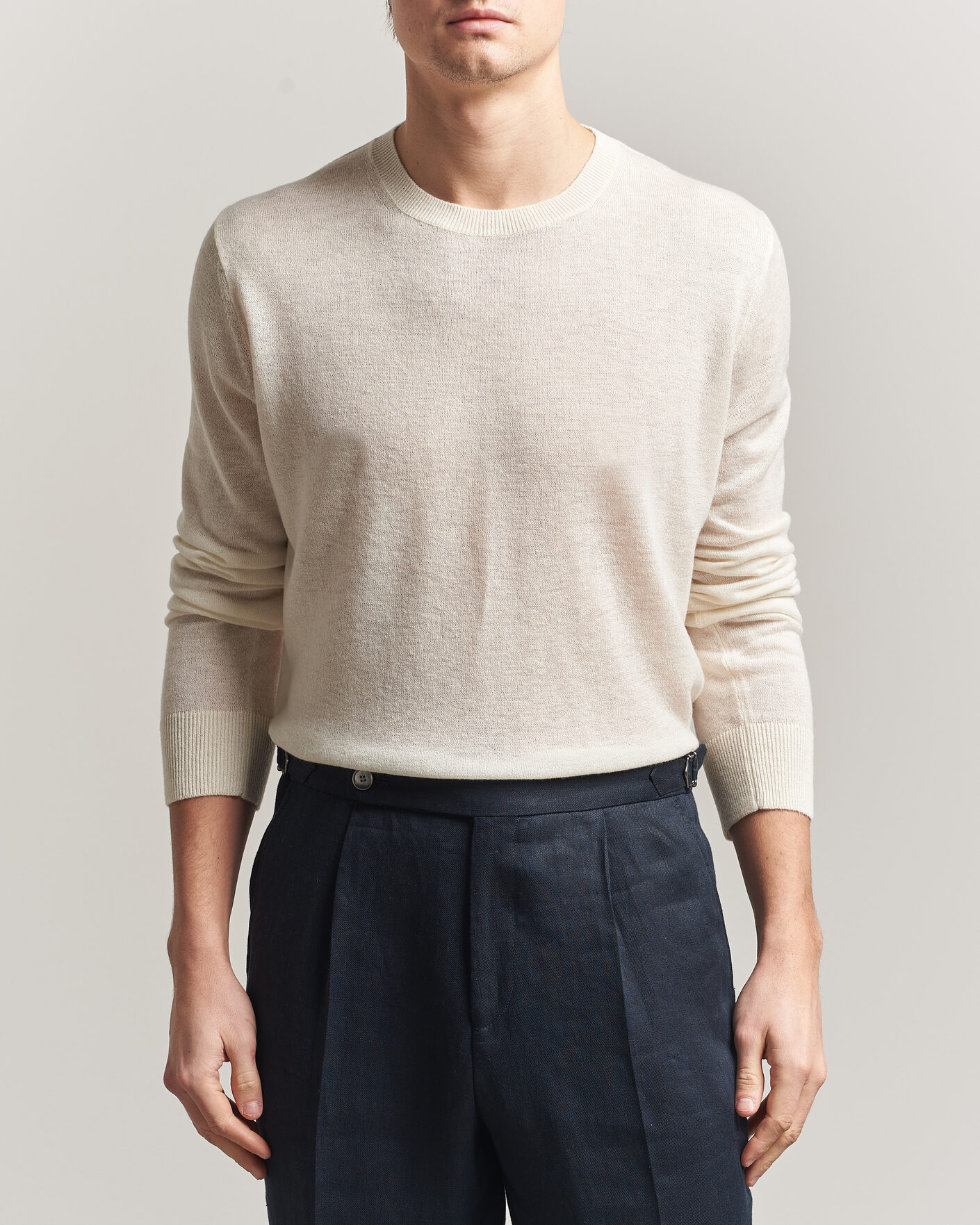 Herr | Tröjor | Piacenza Cashmere | Soft Silk/Cashmere Crew Neck Off White