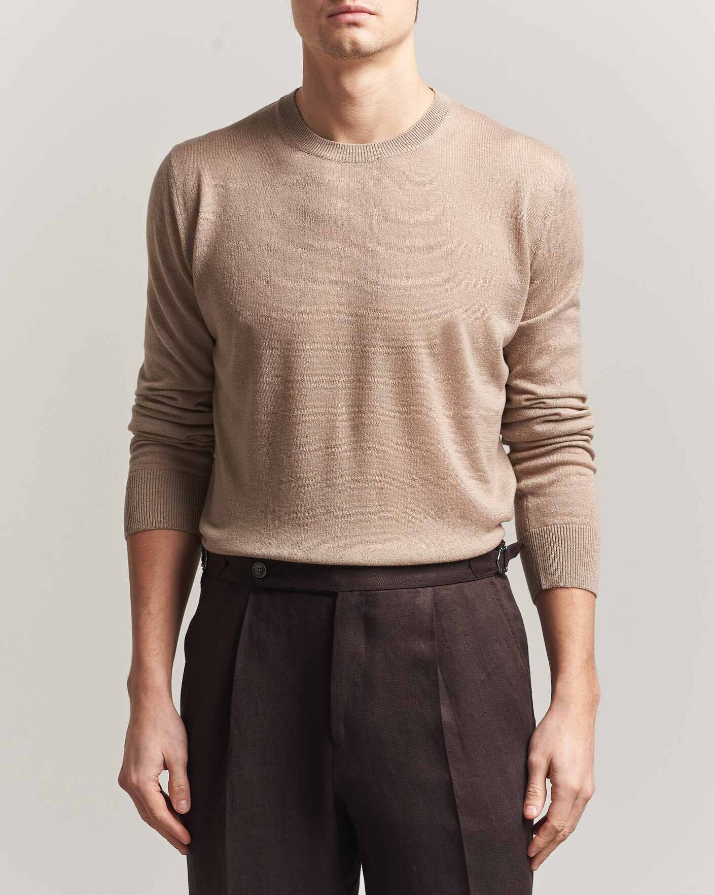Herr | Tröjor | Piacenza Cashmere | Soft Silk/Cashmere Crew Neck Beige