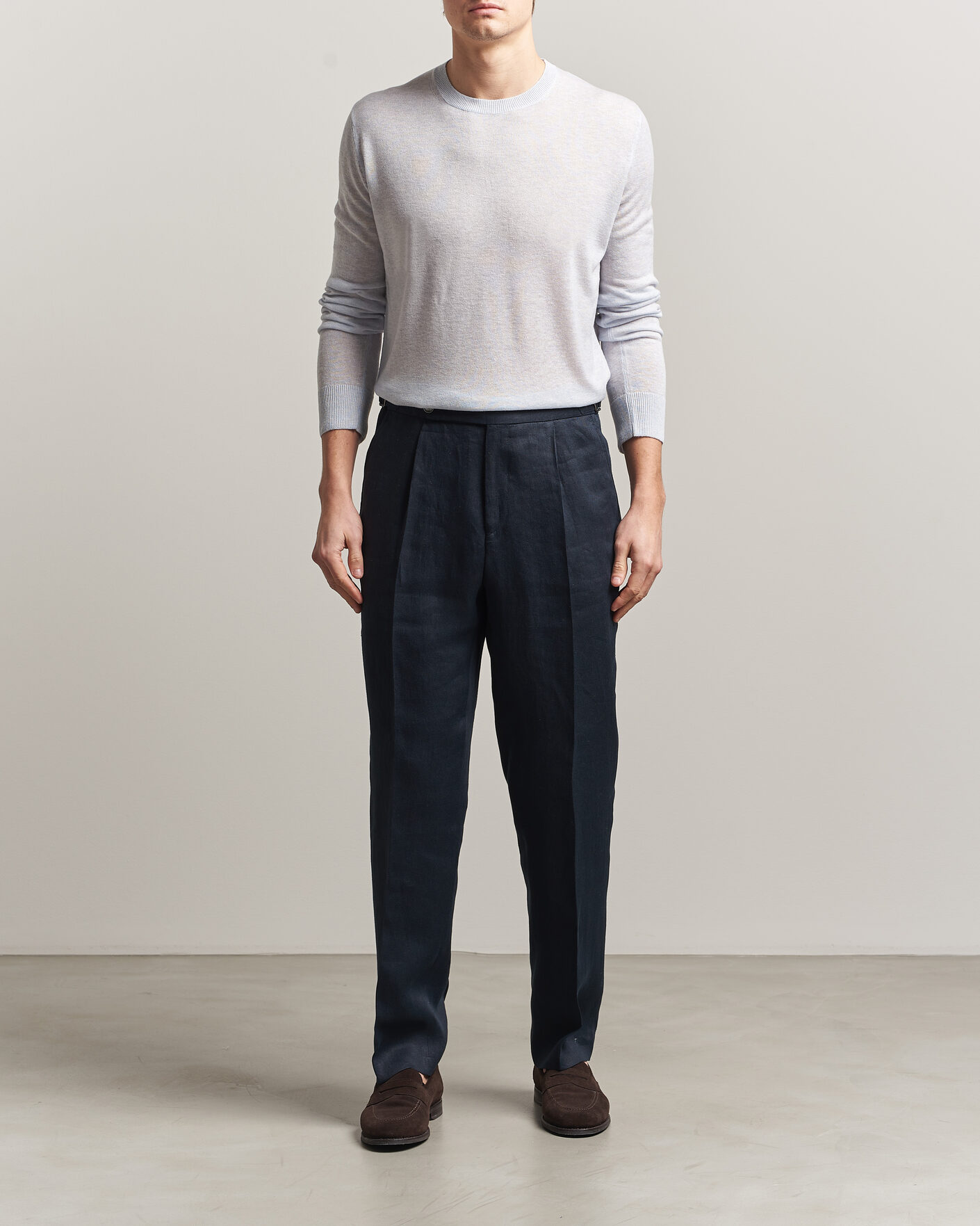 Herr | Tröjor | Piacenza Cashmere | Soft Silk/Cashmere Crew Neck  Sky Blue