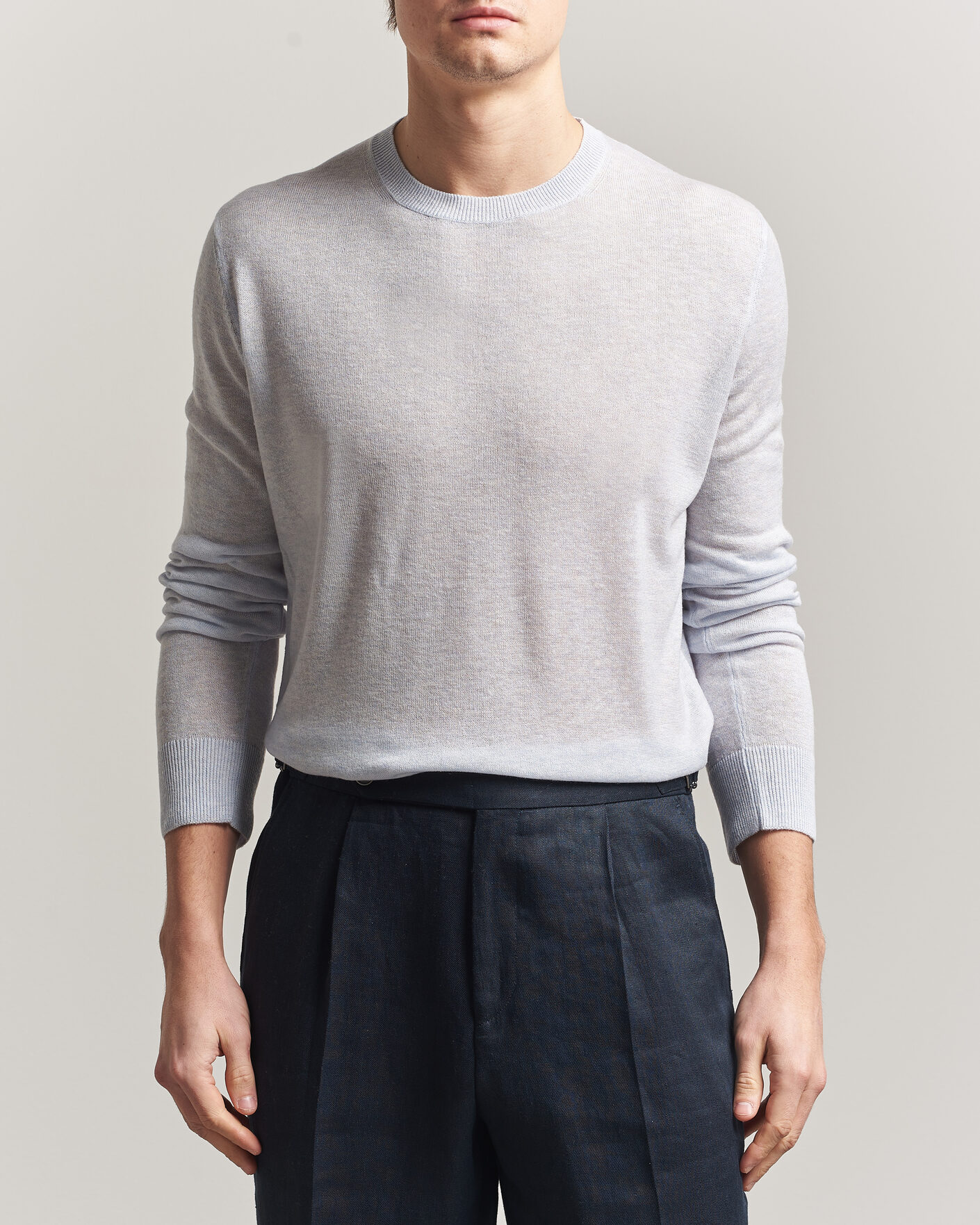 Herr | Tröjor | Piacenza Cashmere | Soft Silk/Cashmere Crew Neck Sky Blue