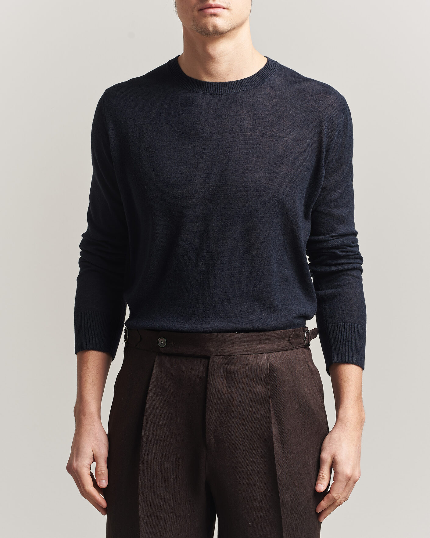 Herr | Tröjor | Piacenza Cashmere | Soft Silk/Cashmere Crew Neck Navy