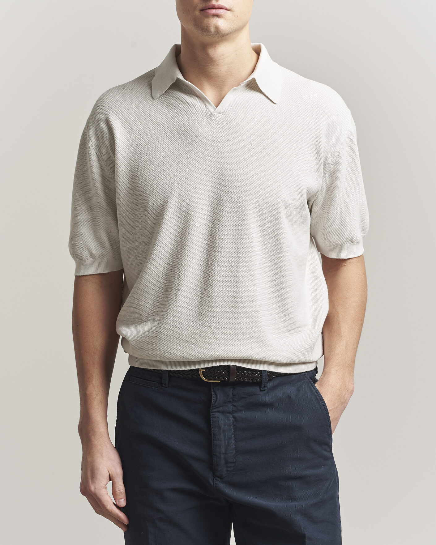 Herr | Pikéer | Boglioli | Short Sleeve Polo Piquet Off White