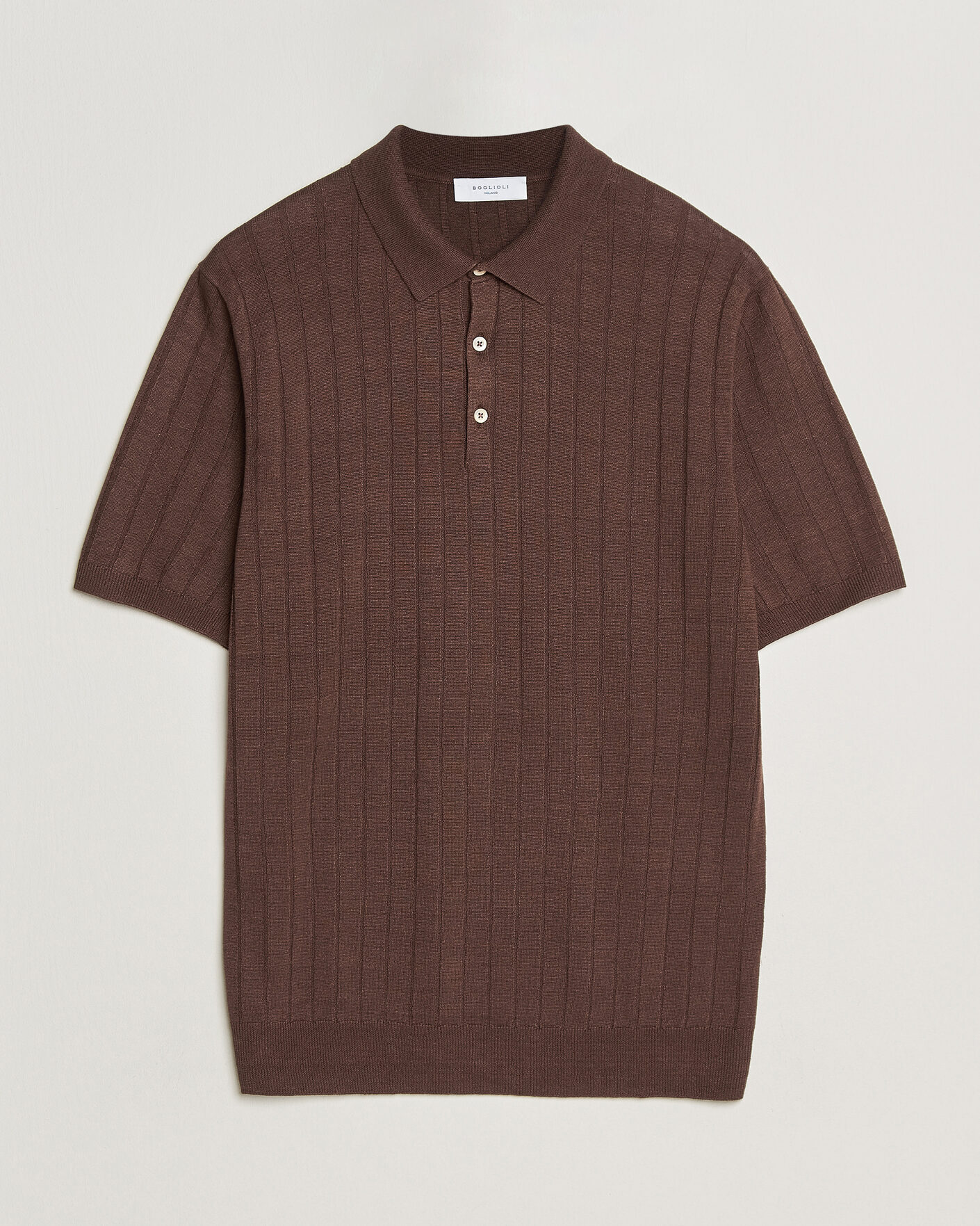 Herr | Pikéer | Boglioli | Short Sleeve Knitted Rib Polo Brown
