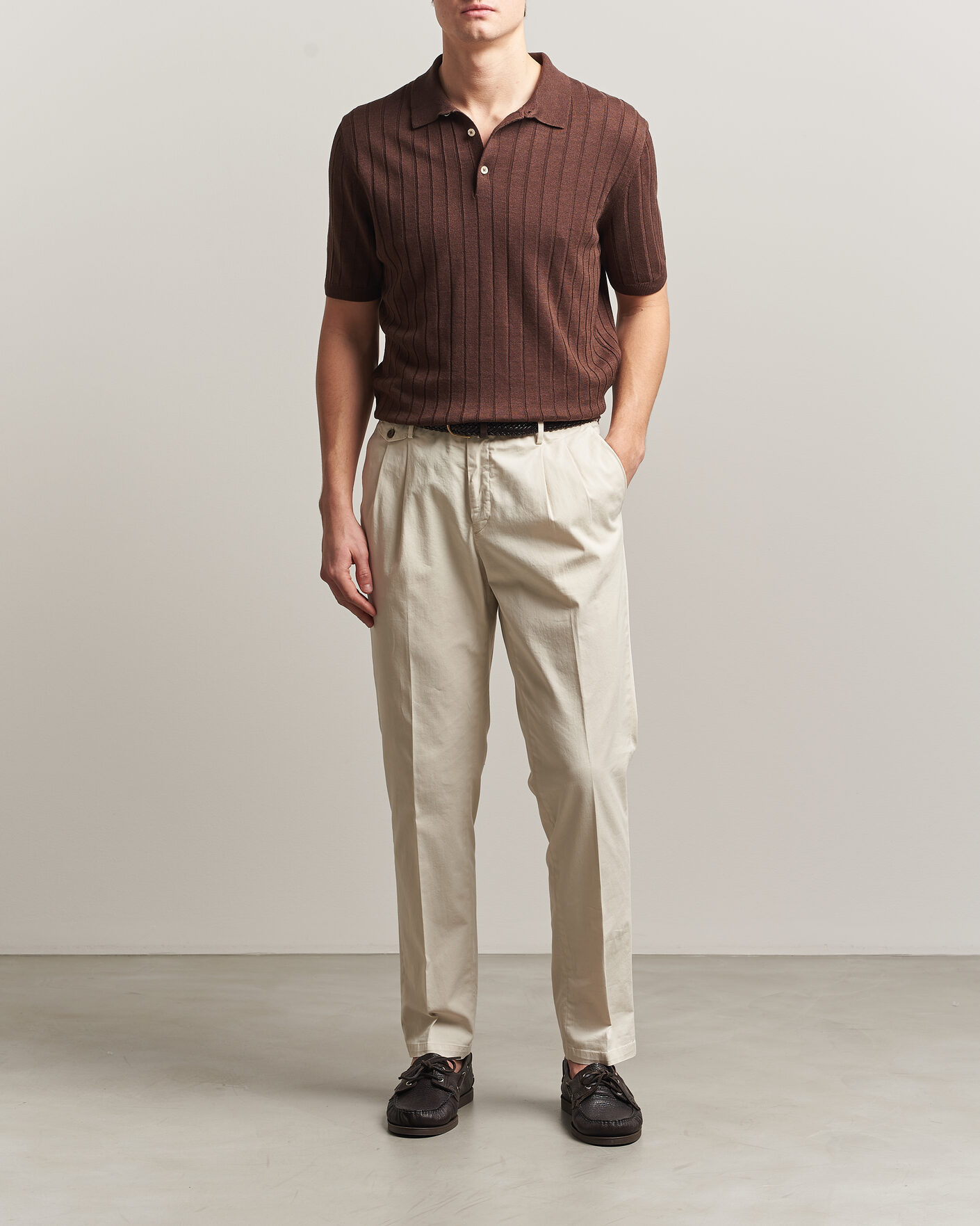 Herr | Pikéer | Boglioli | Short Sleeve Knitted Rib Polo Brown