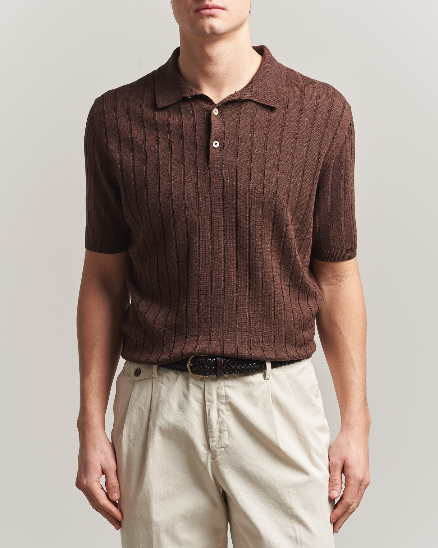 Herr | Pikéer | Boglioli | Short Sleeve Knitted Rib Polo Brown