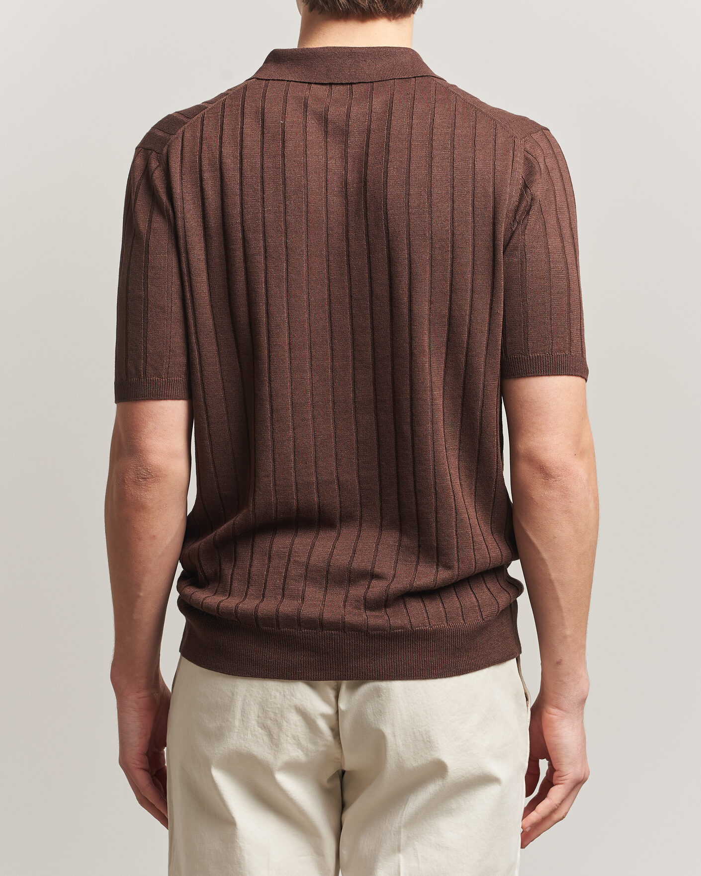 Herr | Pikéer | Boglioli | Short Sleeve Knitted Rib Polo Brown