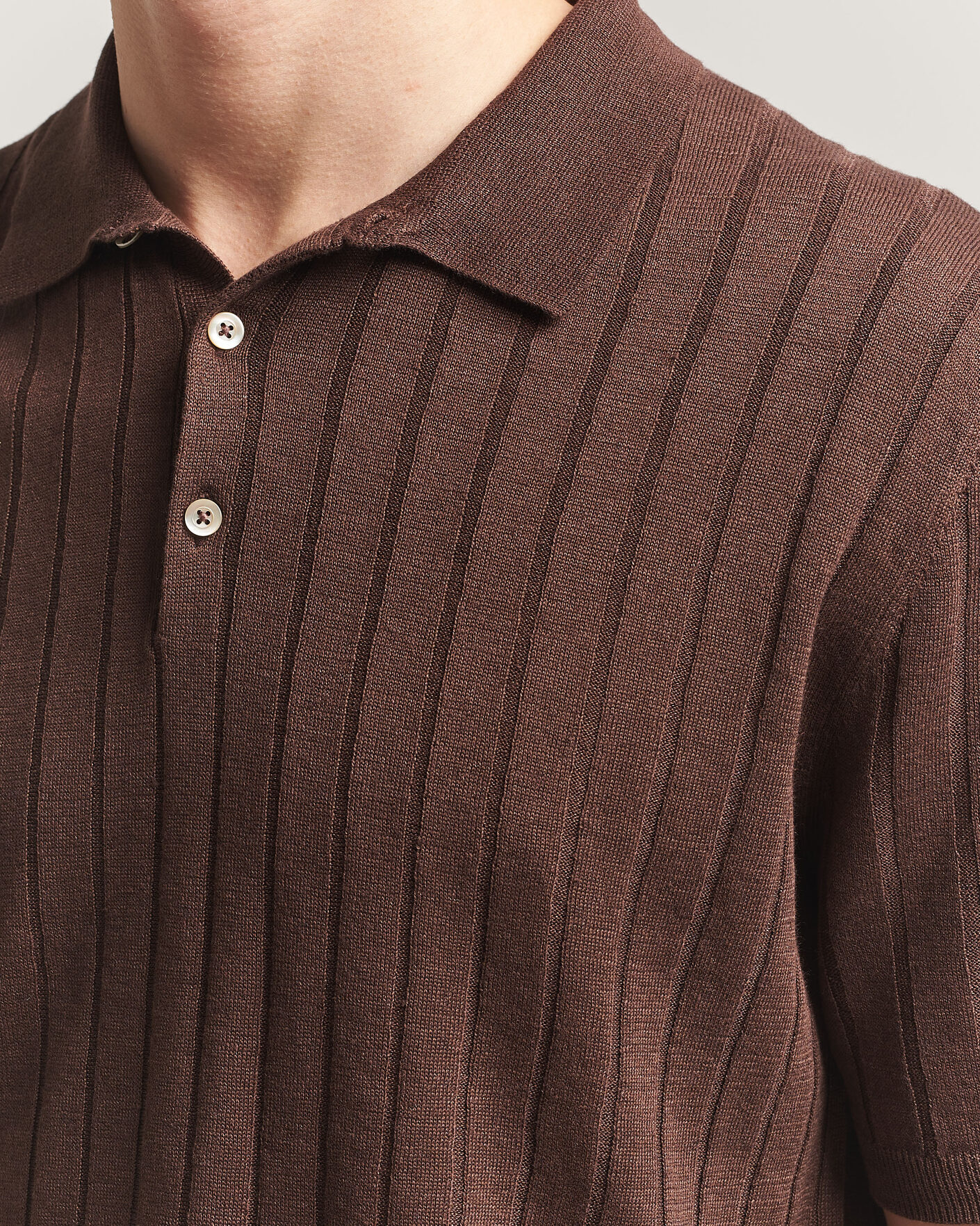 Herr | Pikéer | Boglioli | Short Sleeve Knitted Rib Polo Brown