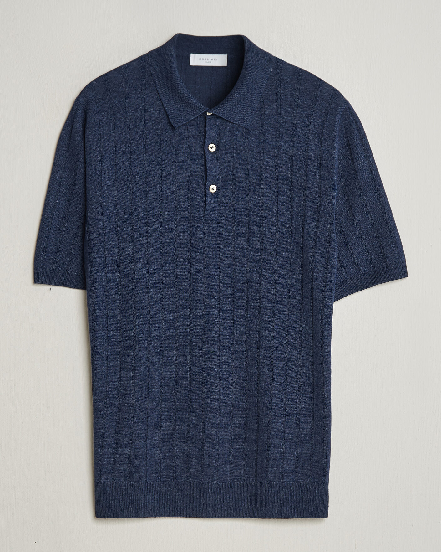 Herr | Pikéer | Boglioli | Short Sleeve Knitted Rib Polo Navy