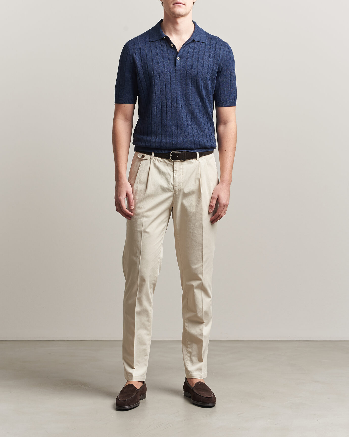 Herr | Pikéer | Boglioli | Short Sleeve Knitted Rib Polo Navy