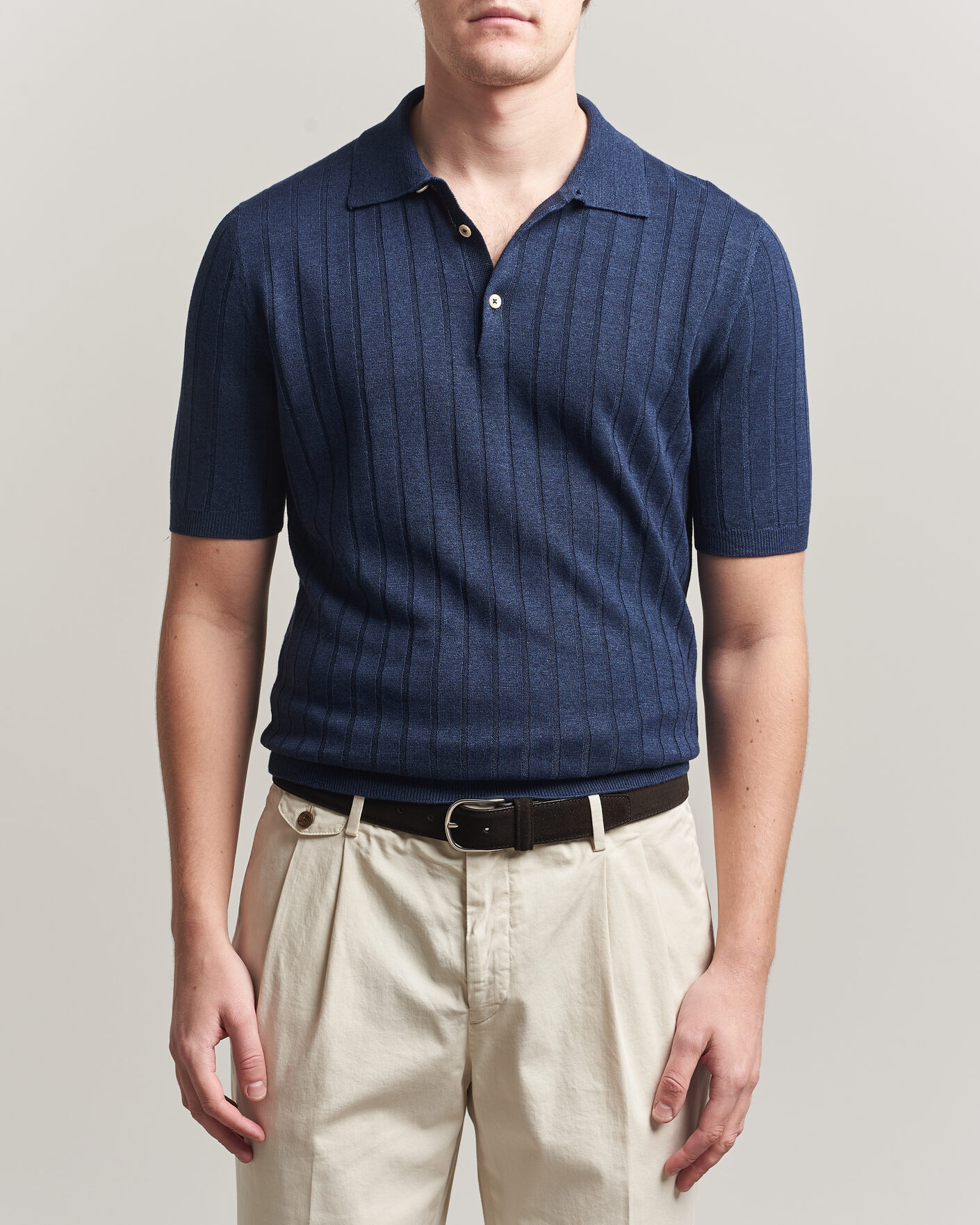 Herr | Pikéer | Boglioli | Short Sleeve Knitted Rib Polo Navy