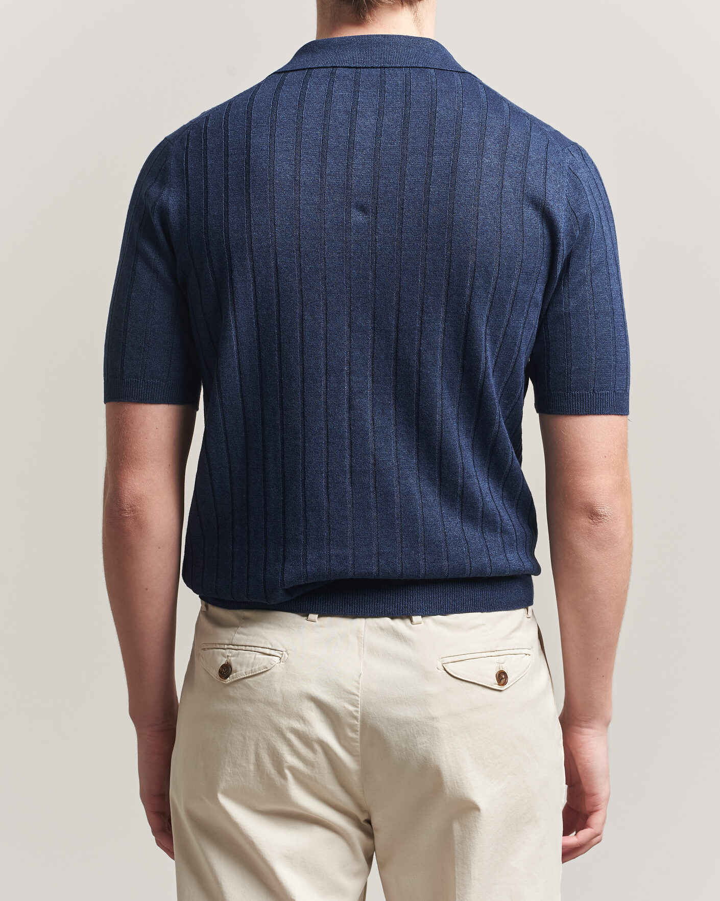 Herr | Pikéer | Boglioli | Short Sleeve Knitted Rib Polo Navy
