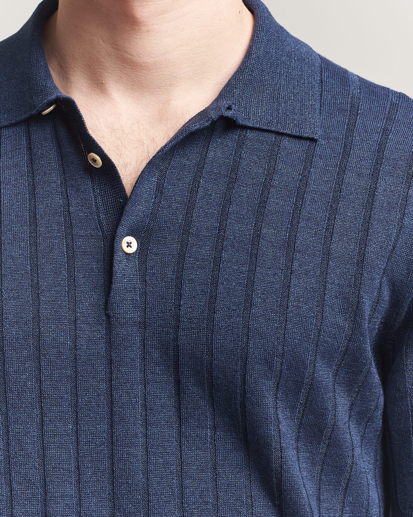 Herr | Pikéer | Boglioli | Short Sleeve Knitted Rib Polo Navy