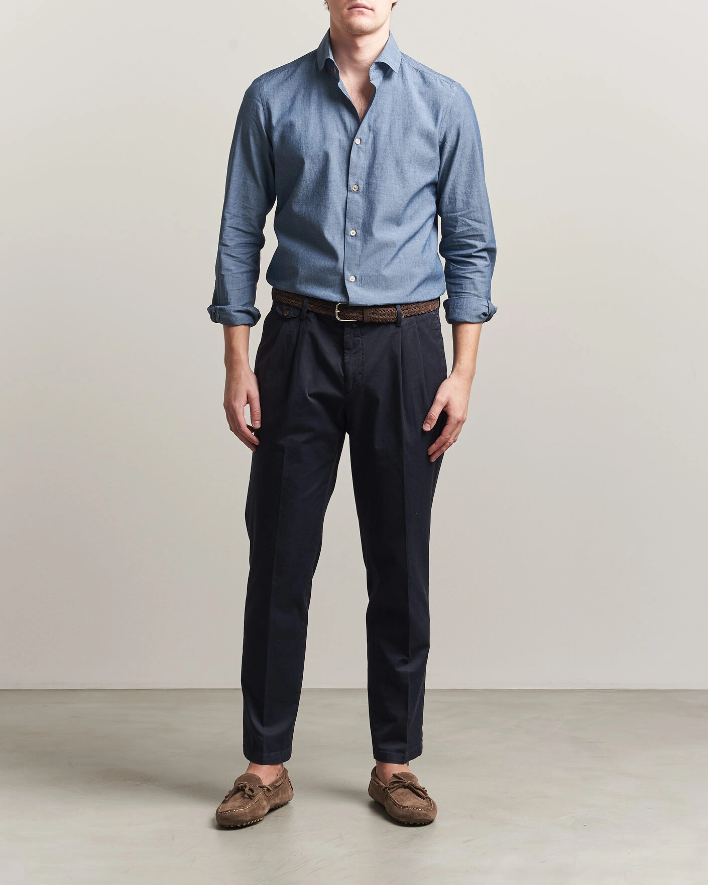Herr | Skjortor | Boglioli | Chambray Shirt Medium Blue