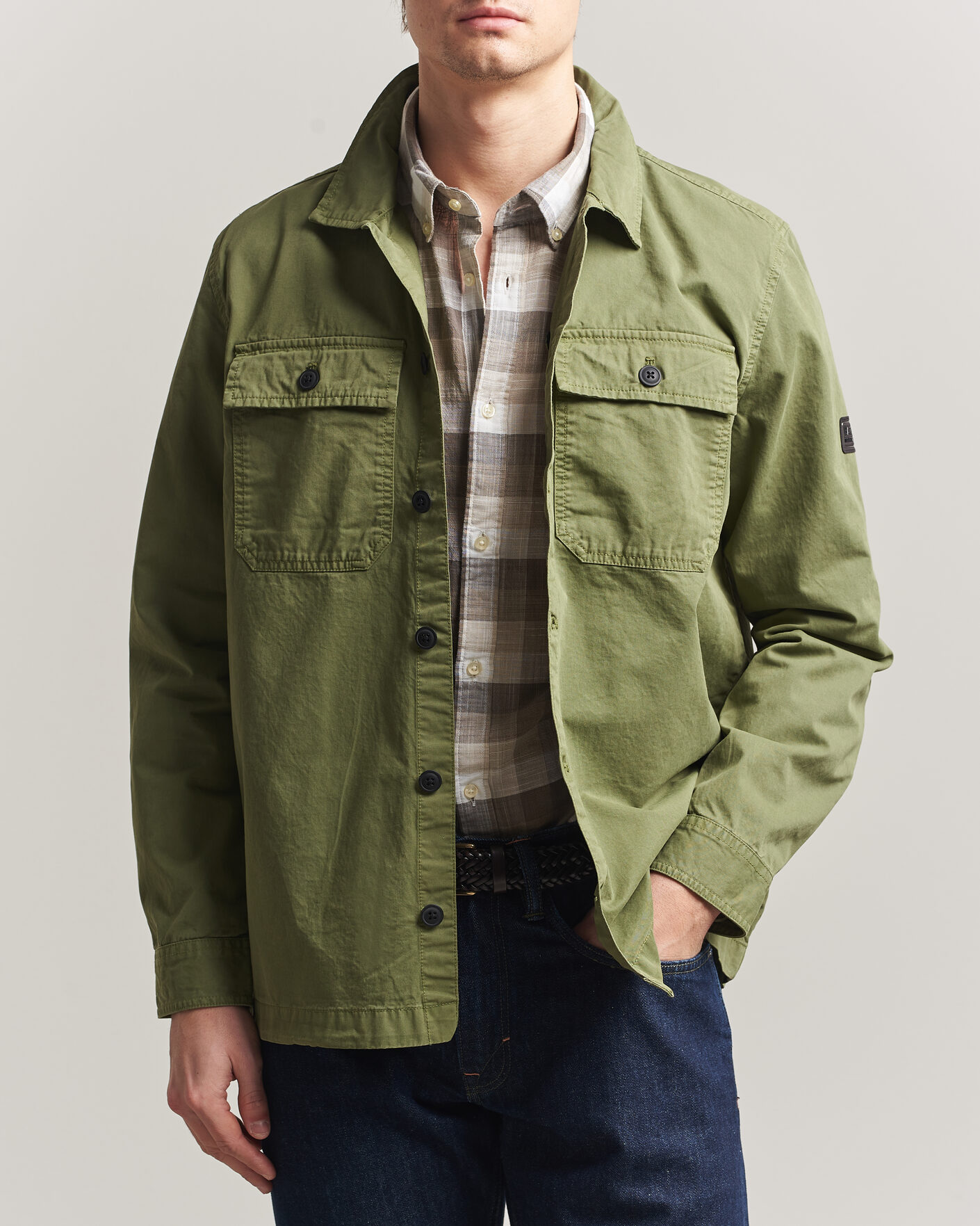 Herr | Skjortor | Barbour International | Arlo Cotton Overshirt Burnt Olive