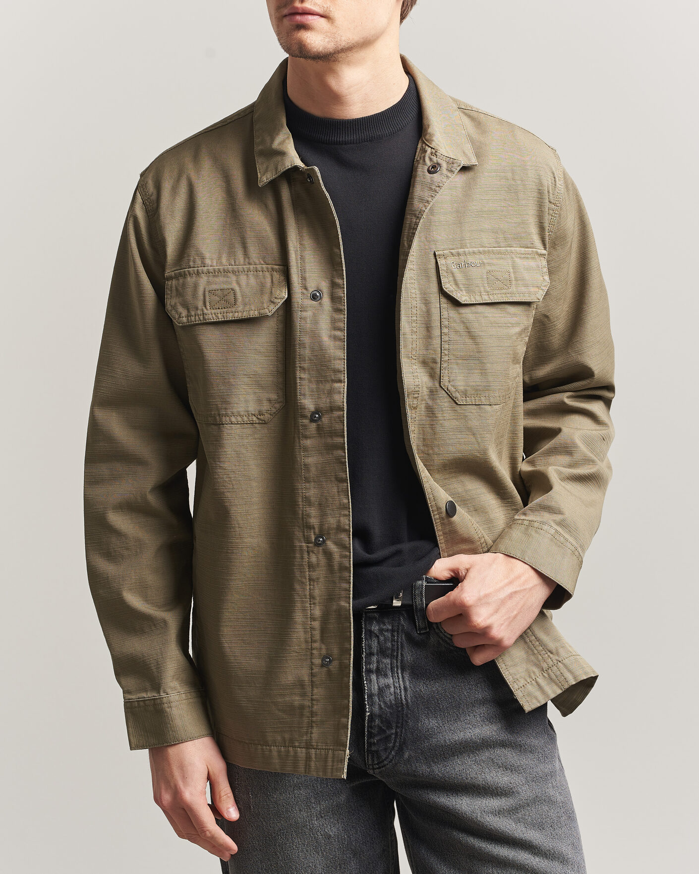 Herr | Skjortor | Barbour Lifestyle | Draftmen Cotton Slub Overshirt Grey Olive