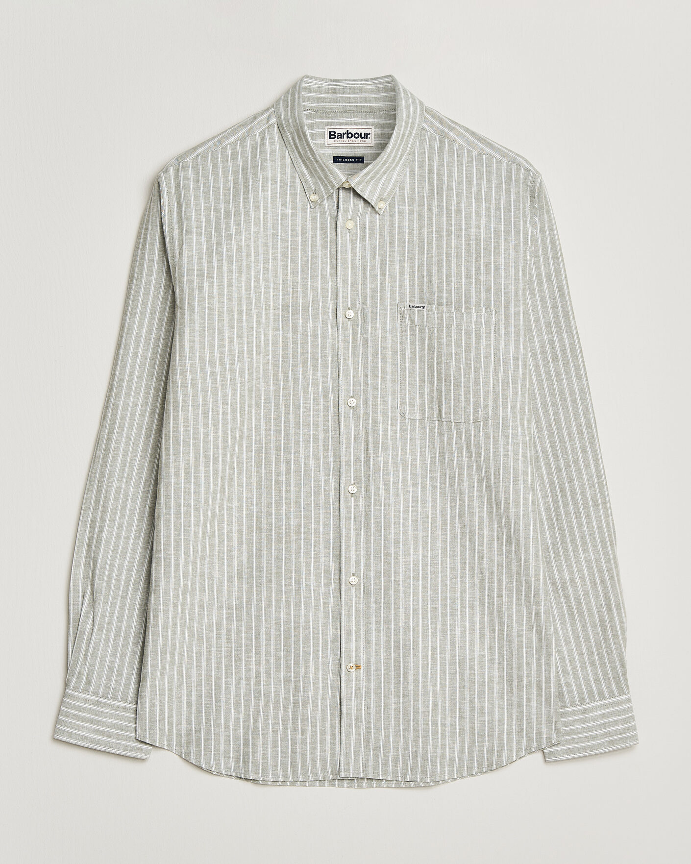 Herr | Skjortor | Barbour Lifestyle | Nelson Striped Linen/Cotton Shirt Bleached Olive