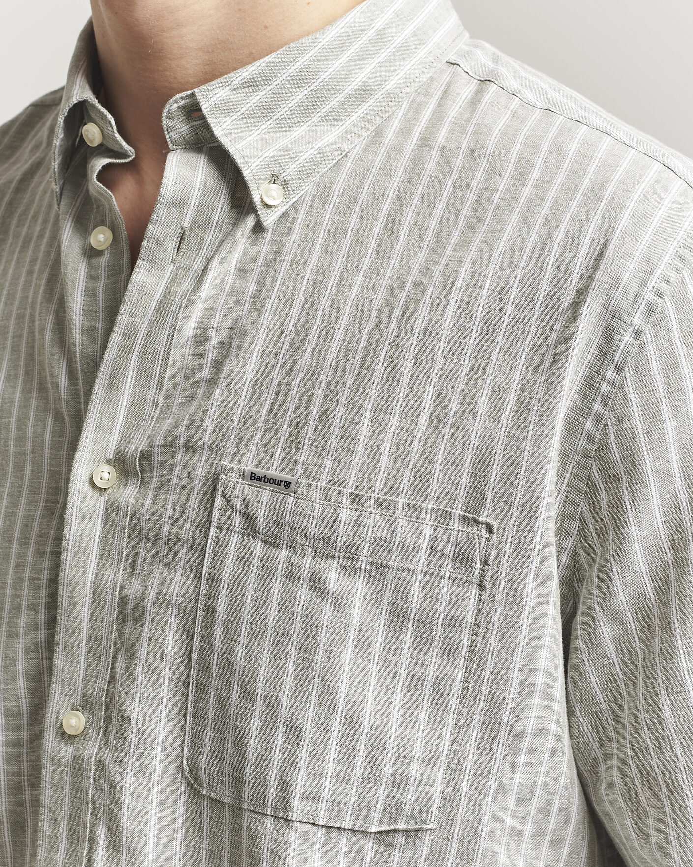 Herr | Skjortor | Barbour Lifestyle | Nelson Striped Linen/Cotton Shirt Bleached Olive