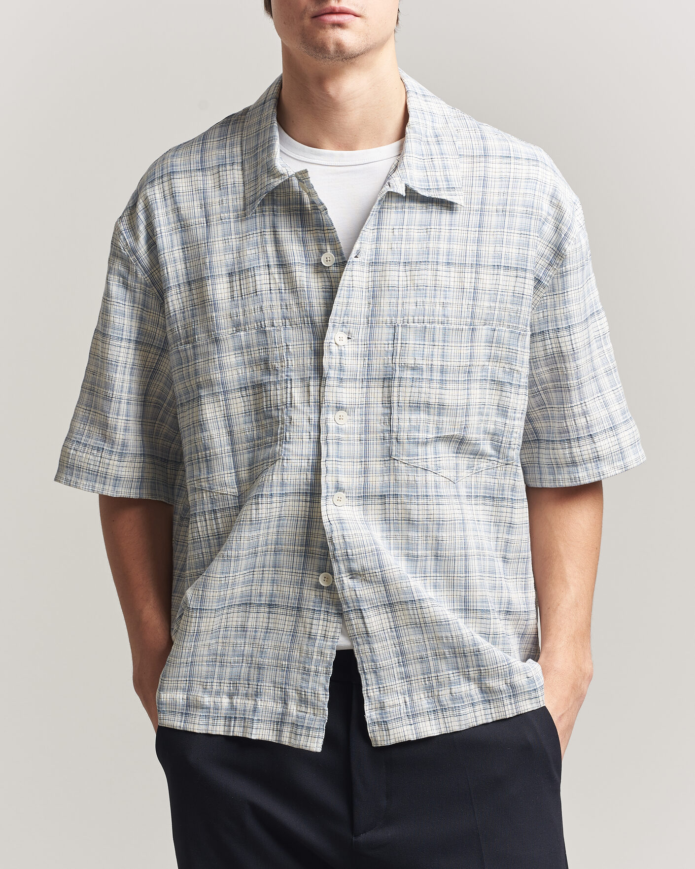 Herr | Skjortor | Sunflower | Adam Short Sleeve Shirt Light Blue Check