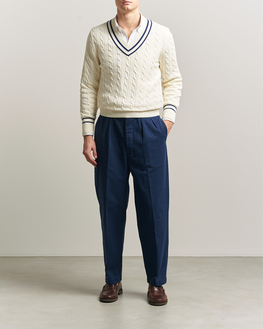 Herr | Byxor | Polo Ralph Lauren | Pleated Cotton Twill Chinos Dark Cobalt