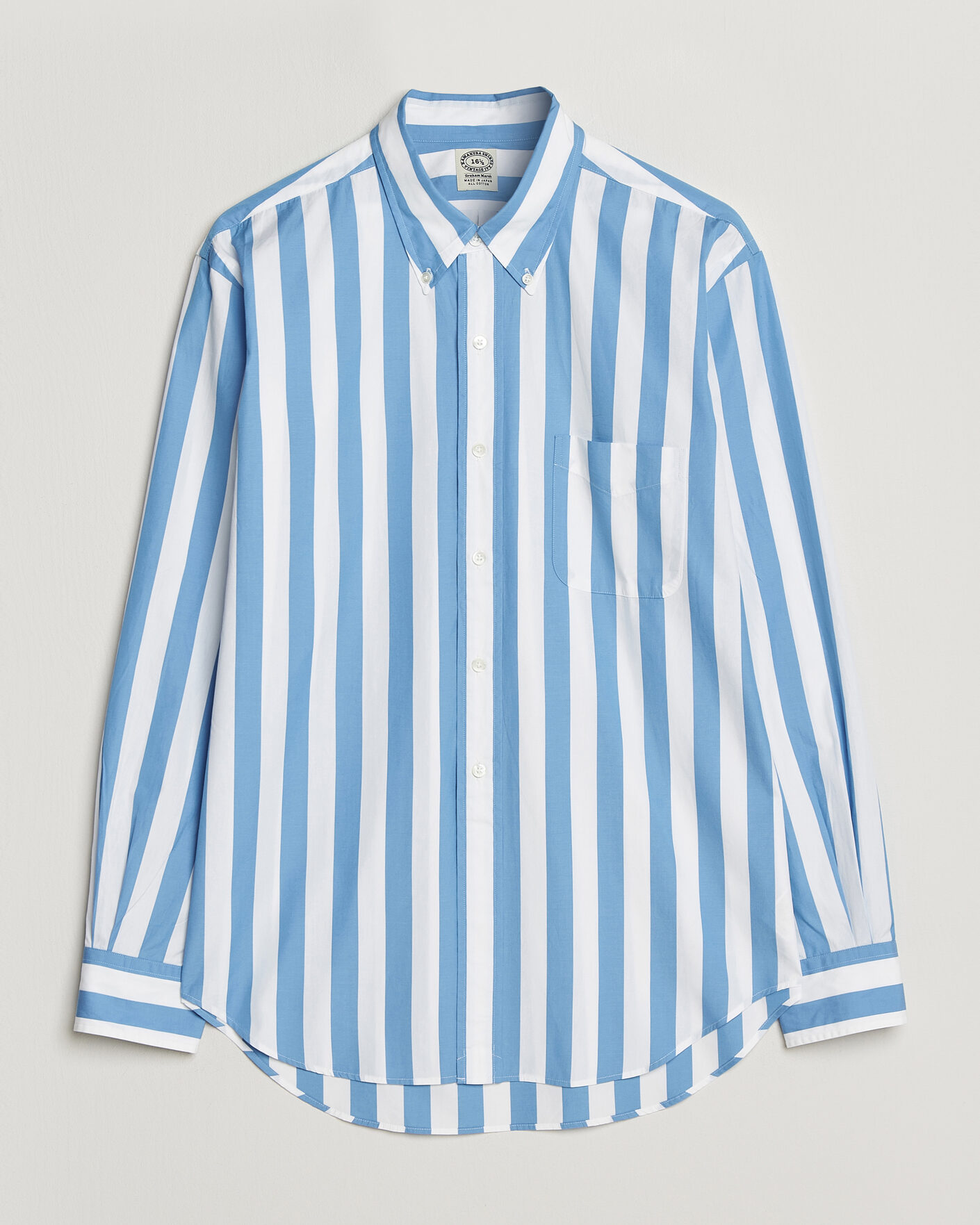 Herr | Skjortor | Kamakura Shirts | Vintage Ivy Button Down Shirt Bold Blue Stripe