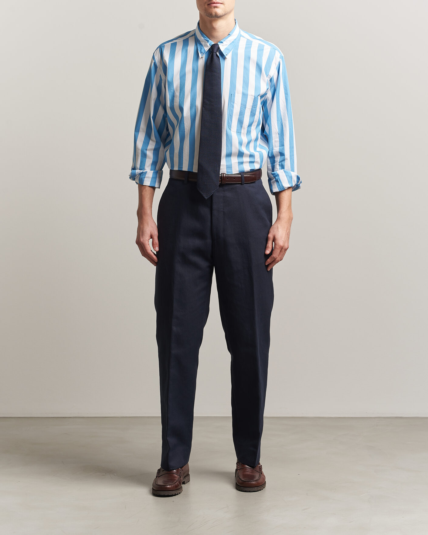 Herr | Skjortor | Kamakura Shirts | Vintage Ivy Button Down Shirt Bold Blue Stripe