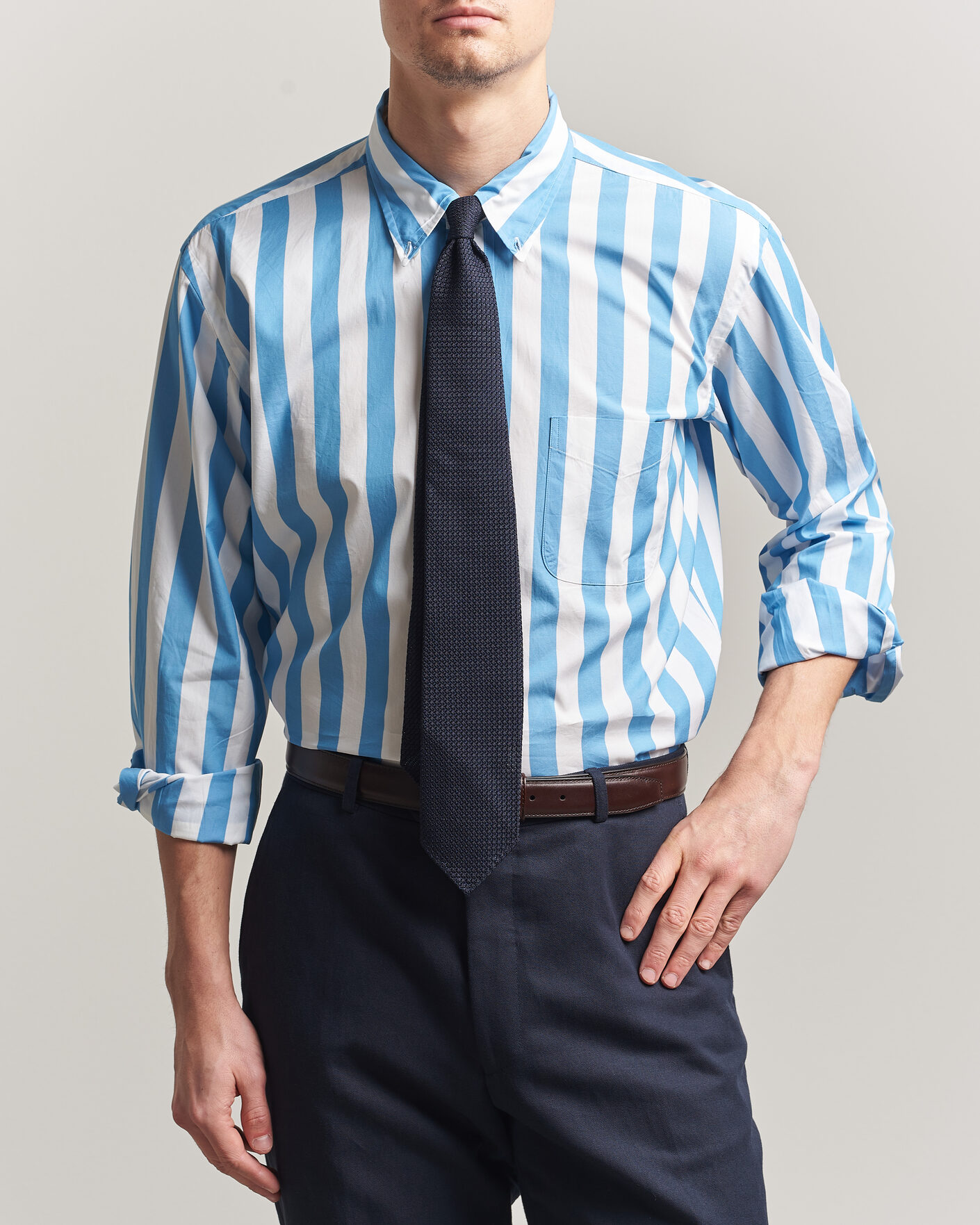 Herr | Skjortor | Kamakura Shirts | Vintage Ivy Button Down Shirt Bold Blue Stripe
