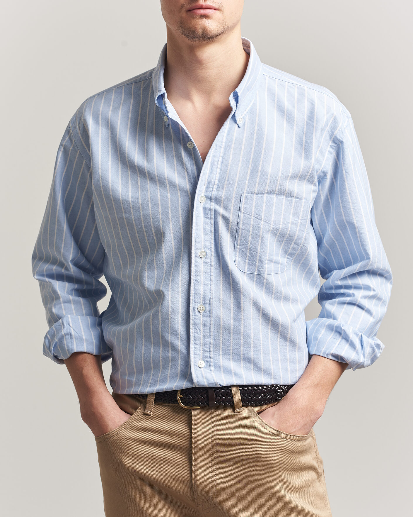 Herr | Skjortor | Kamakura Shirts | Vintage Ivy Oxford BD Shirt Blue Blazer Stripe